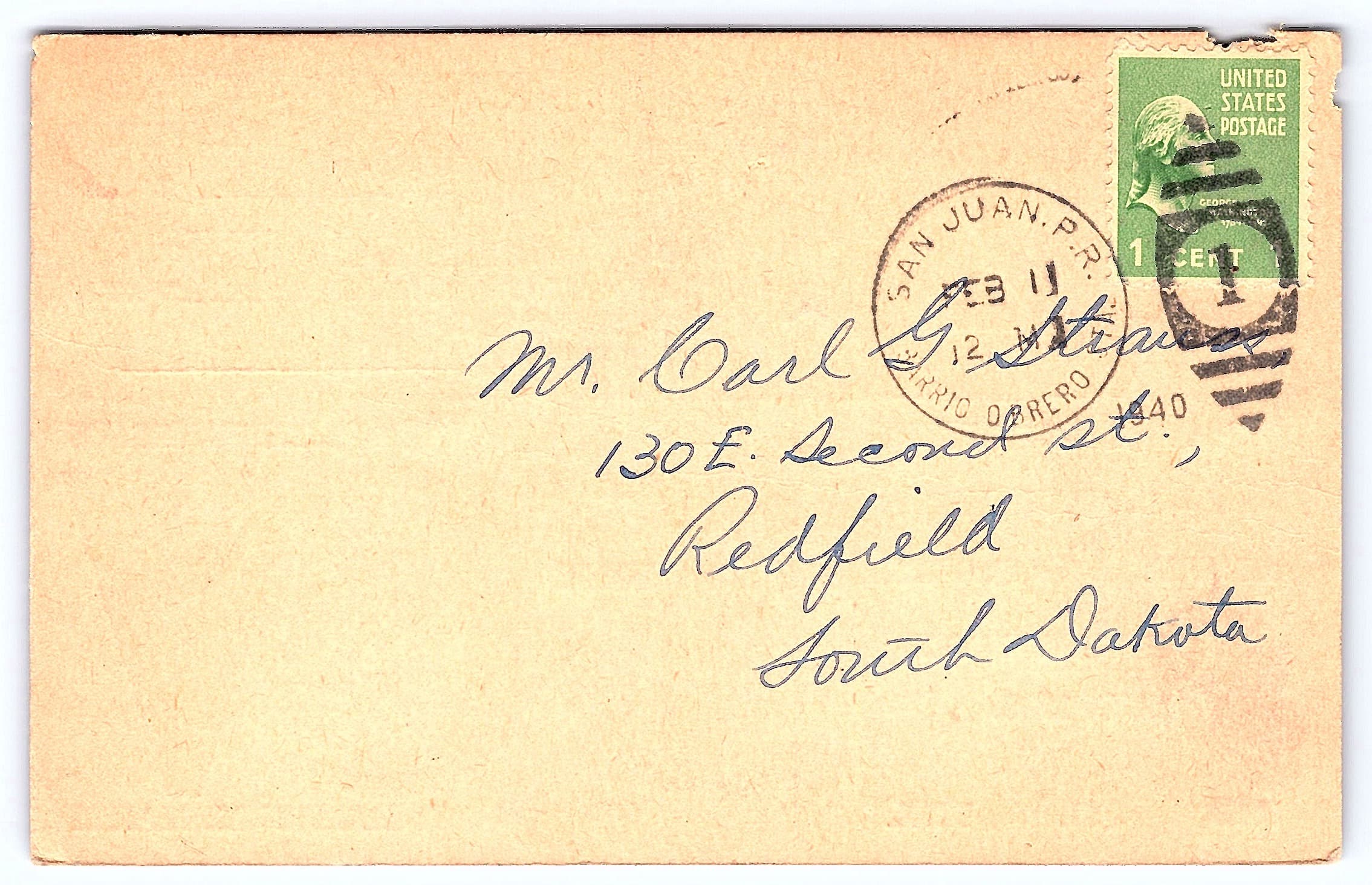 QSL Card, K4FCV, Puerto Rico, 1940 Postmark - Back