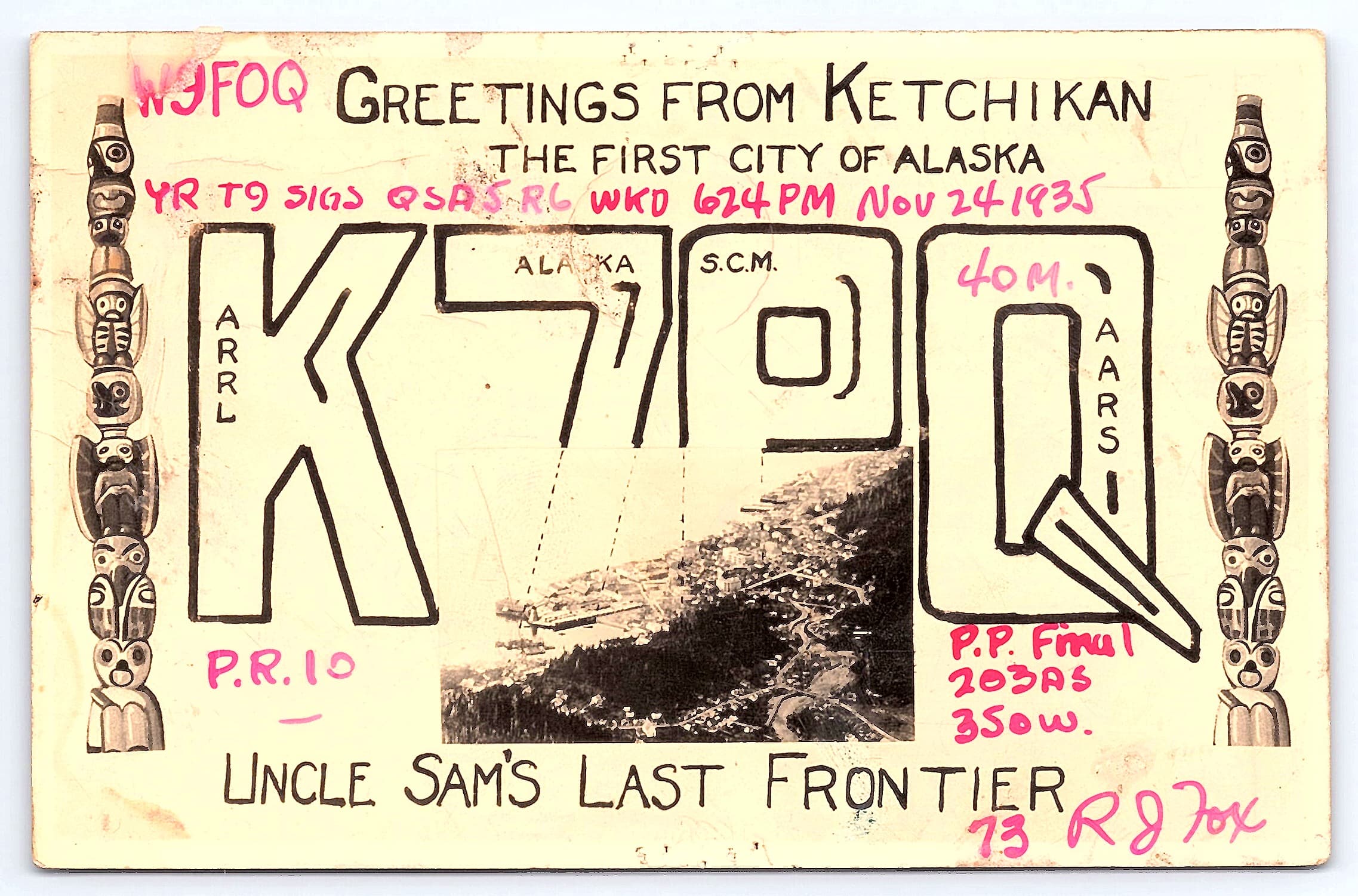Greetings from Ketchikan, Alaska QSL Postcard, 1935