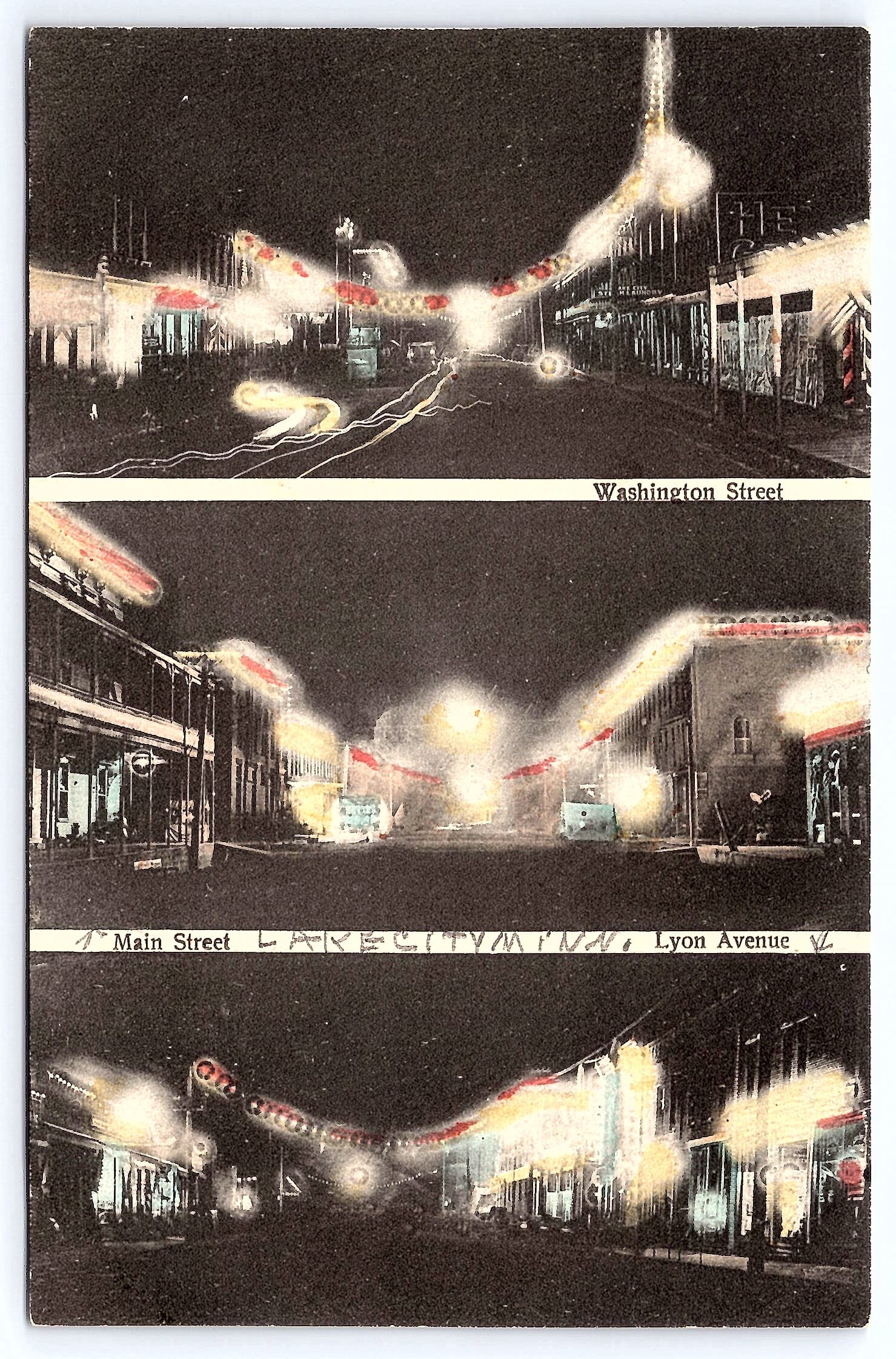 F. H. Phillips, Divided Back, Lake City MN Streets at Night, 1909