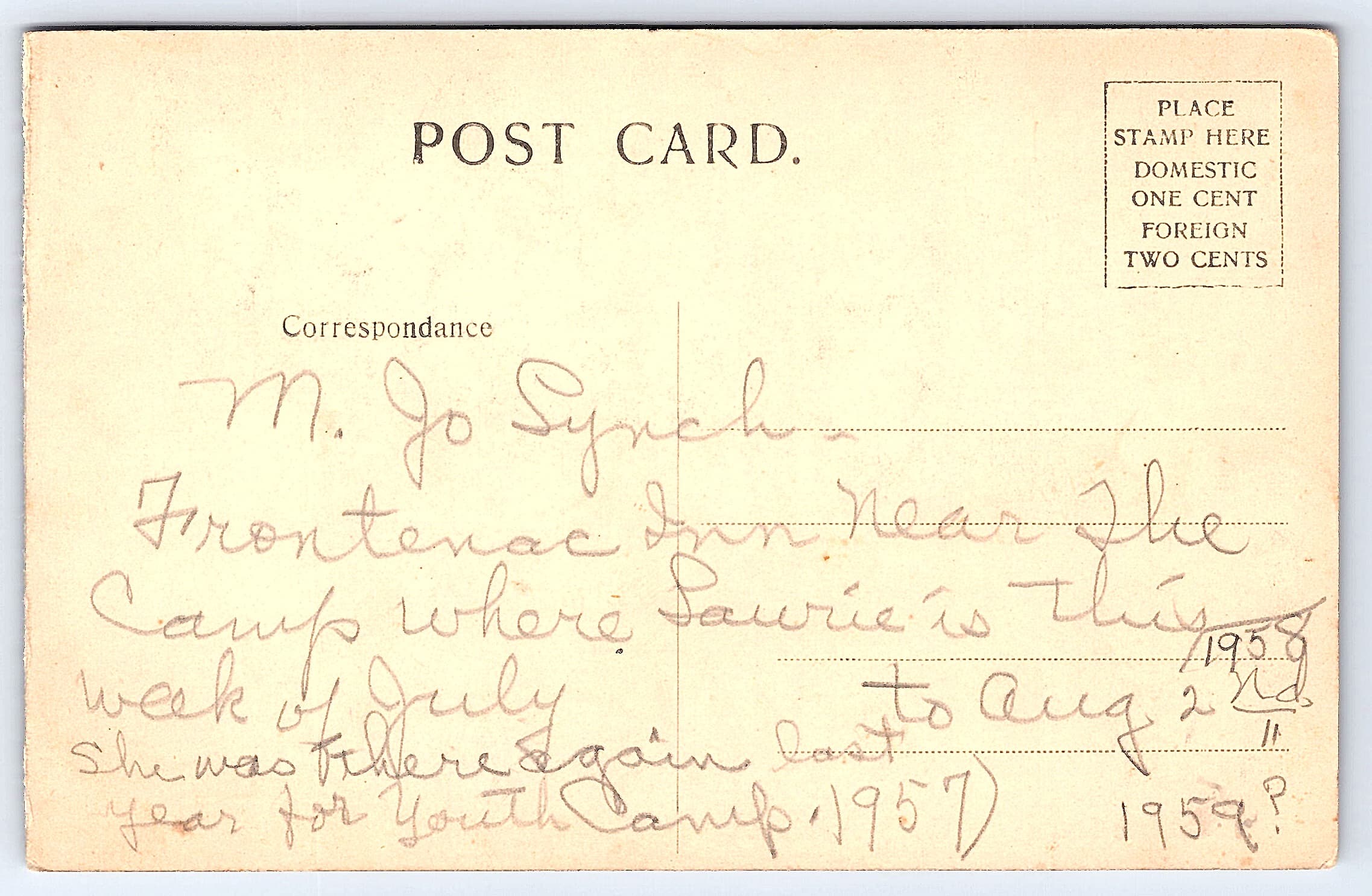 Frontenac Inn, Side View, Frontenac, Minn., Divided Back, 1959 - Back