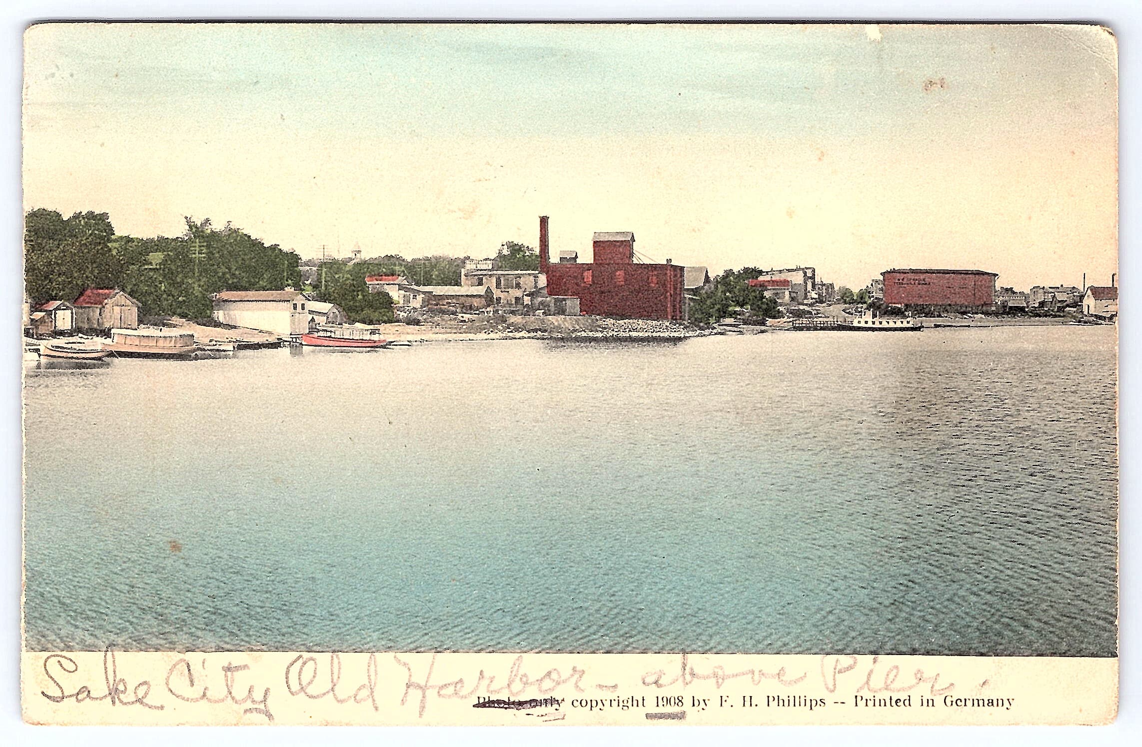 F. H. Phillips Undivided Back Postcard, Lake City Harbor, 1908