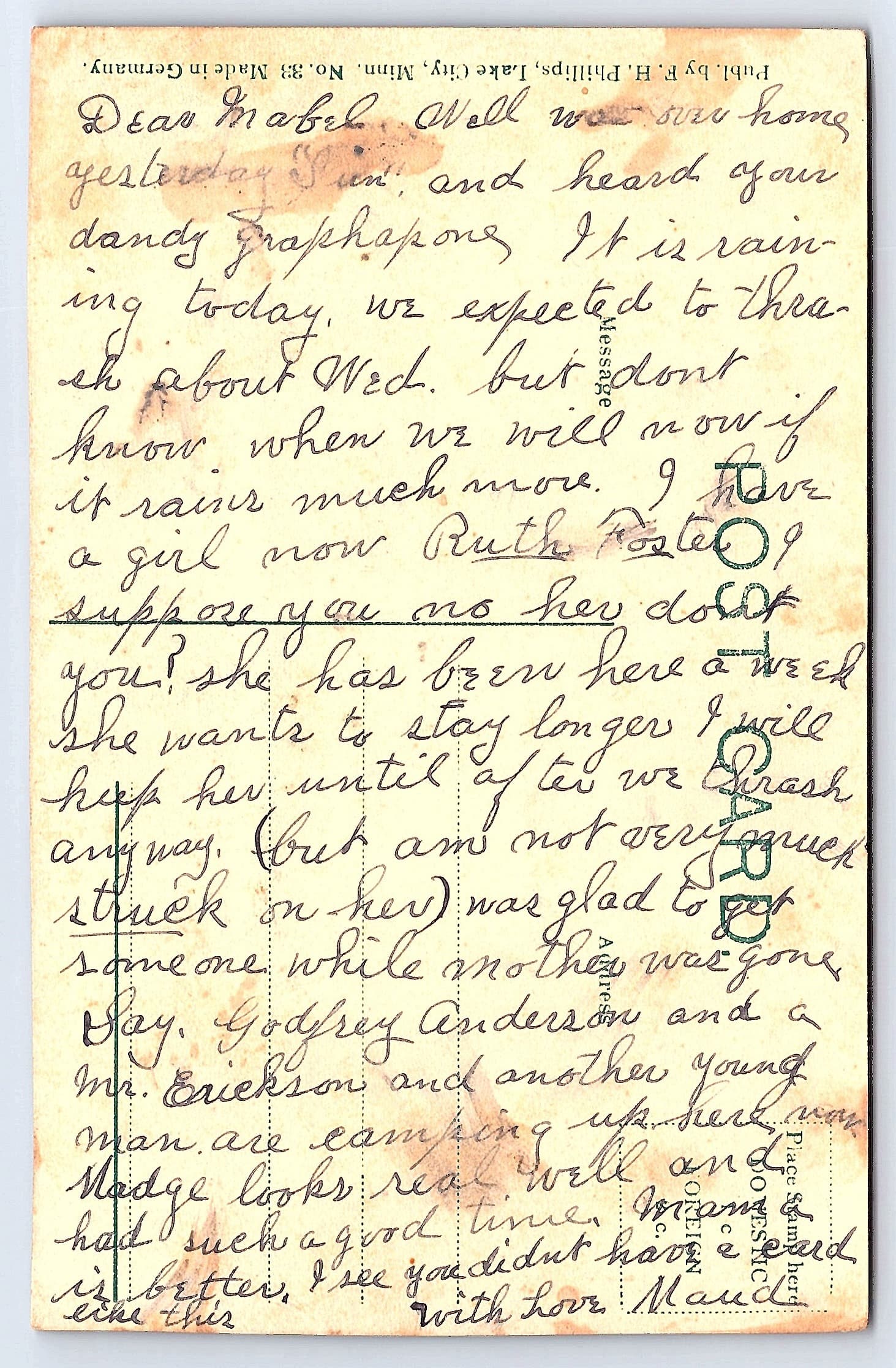 R. H. Phillips, Minn. National Guard on Hike, Lake City, Divided Back Era - Back