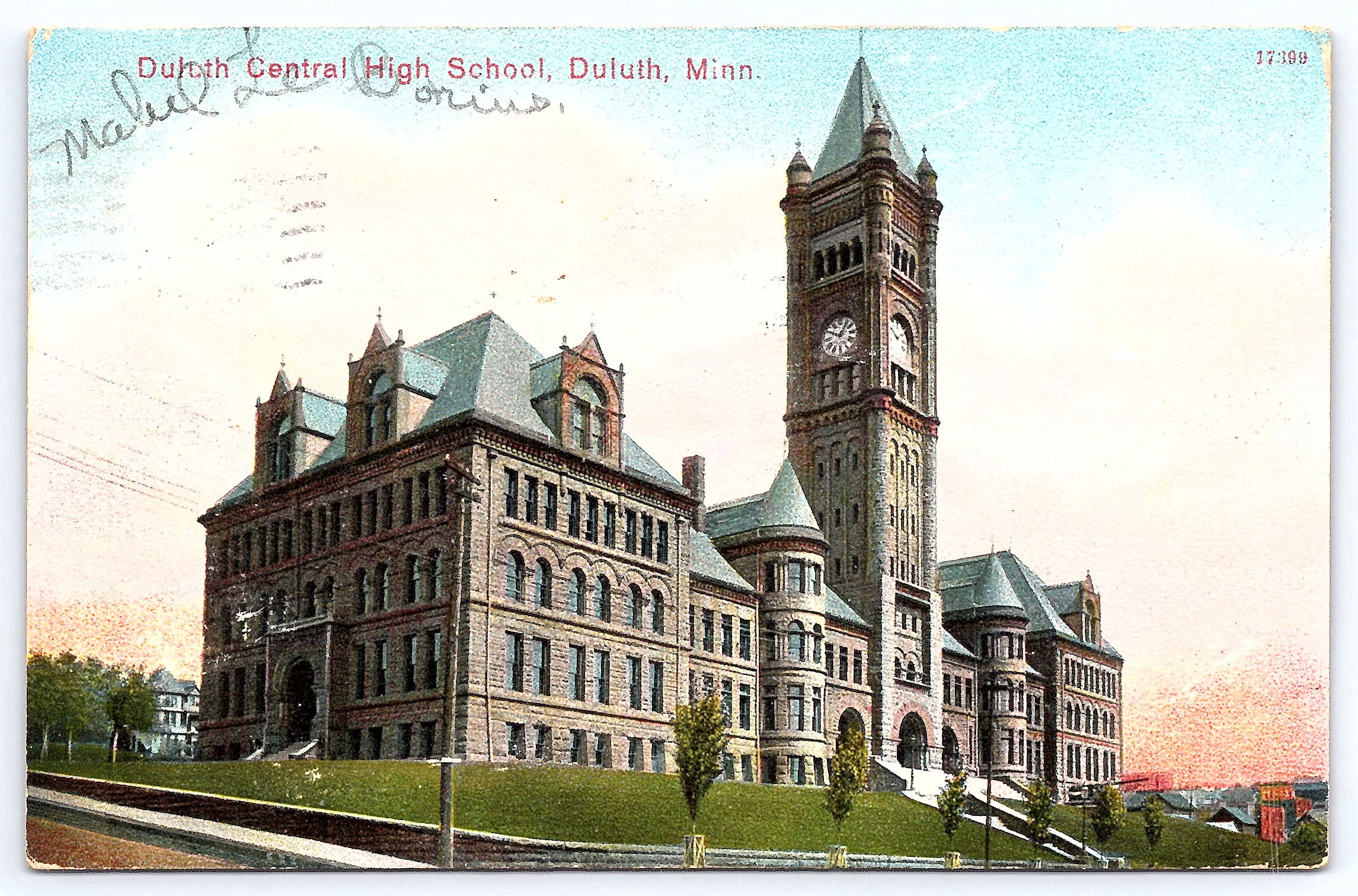 Duluth Central High School, Divided Back Postcard, Duluth, Minn., 1909