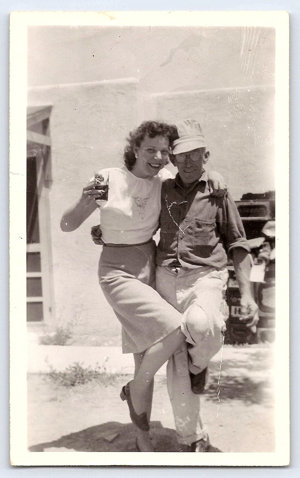 1950s Snapshot of a Couple Posing, 2.7 × 4.44 inches