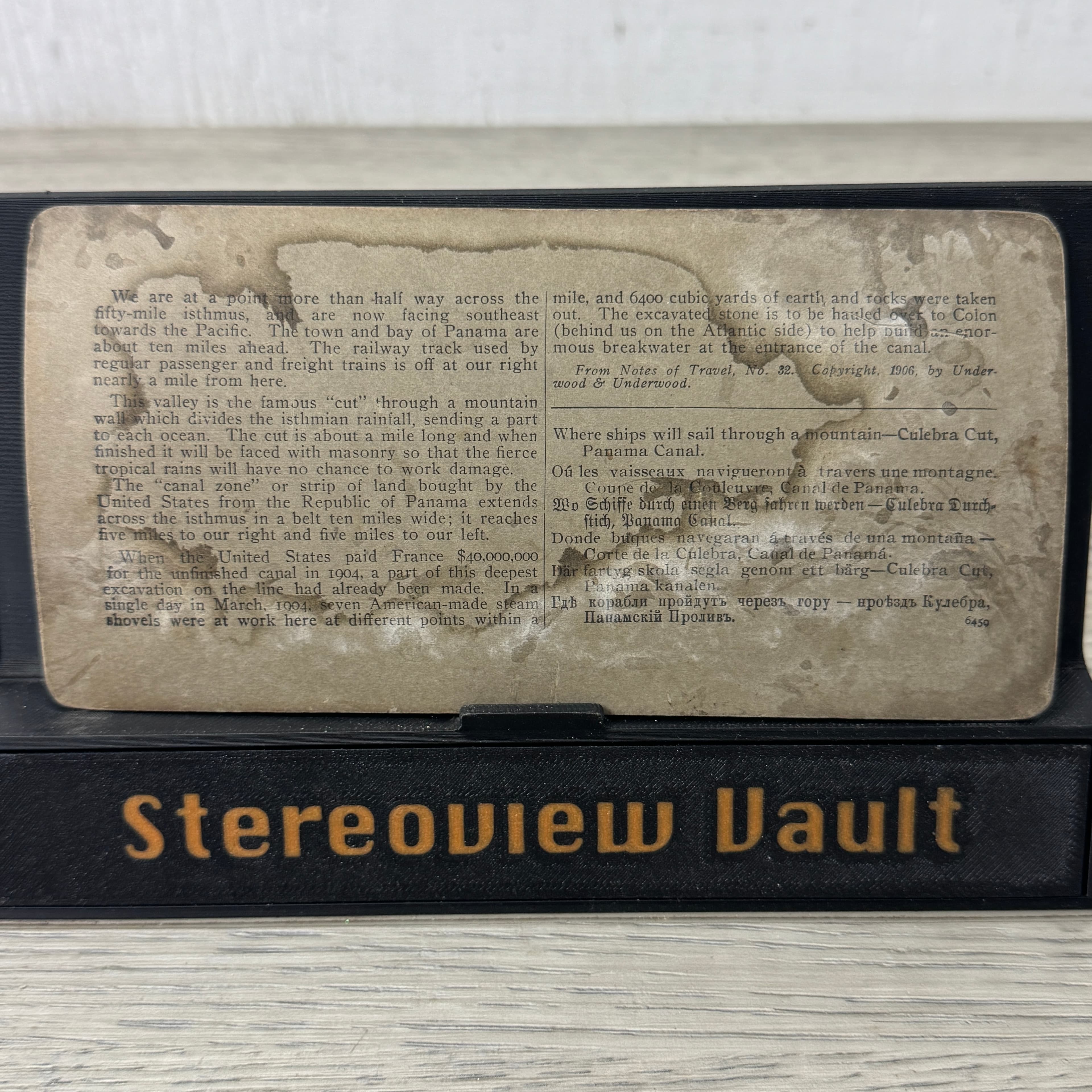 Underwood Stereoview #6459, Culebra Cut, Panama Canal, c. 1906 - Back