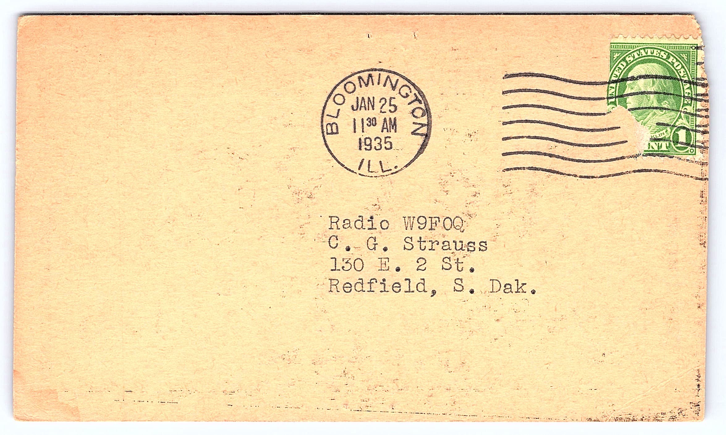W9AYO Sweepstakes Contest QSL Card, Bloomington IL, 1934-1935 - Back