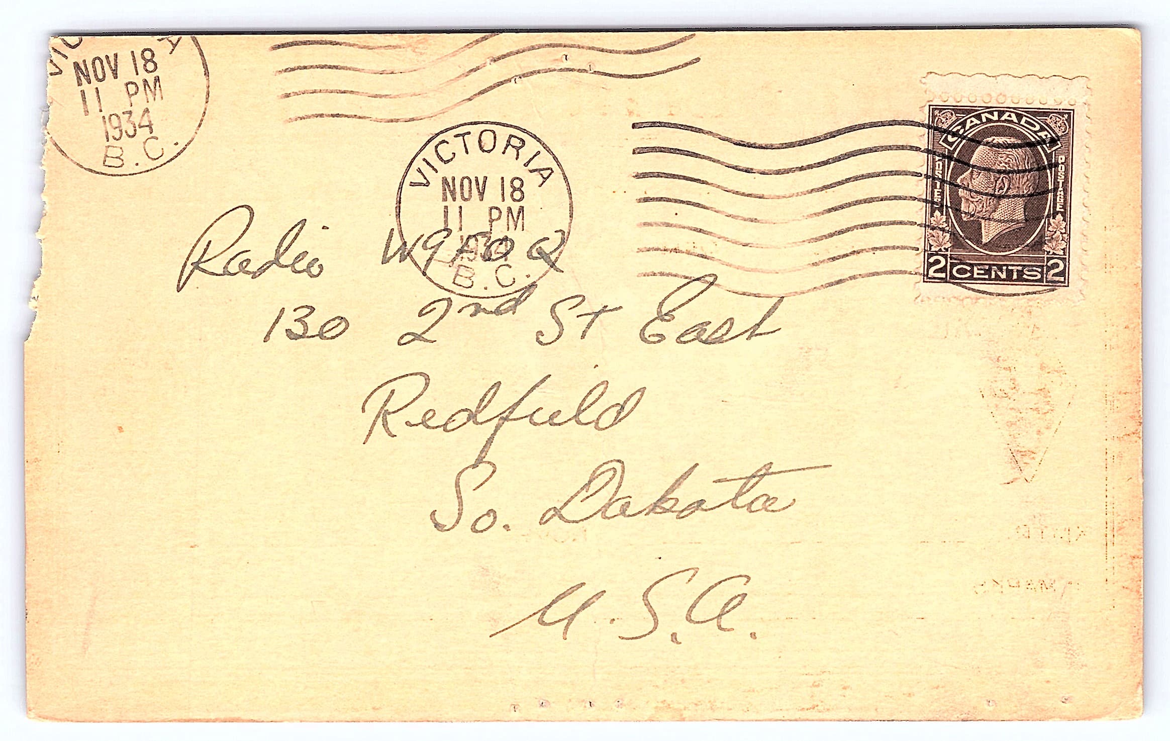 VE5EC QSL Card, Victoria BC, 1933-1934, Radio Communication - Back