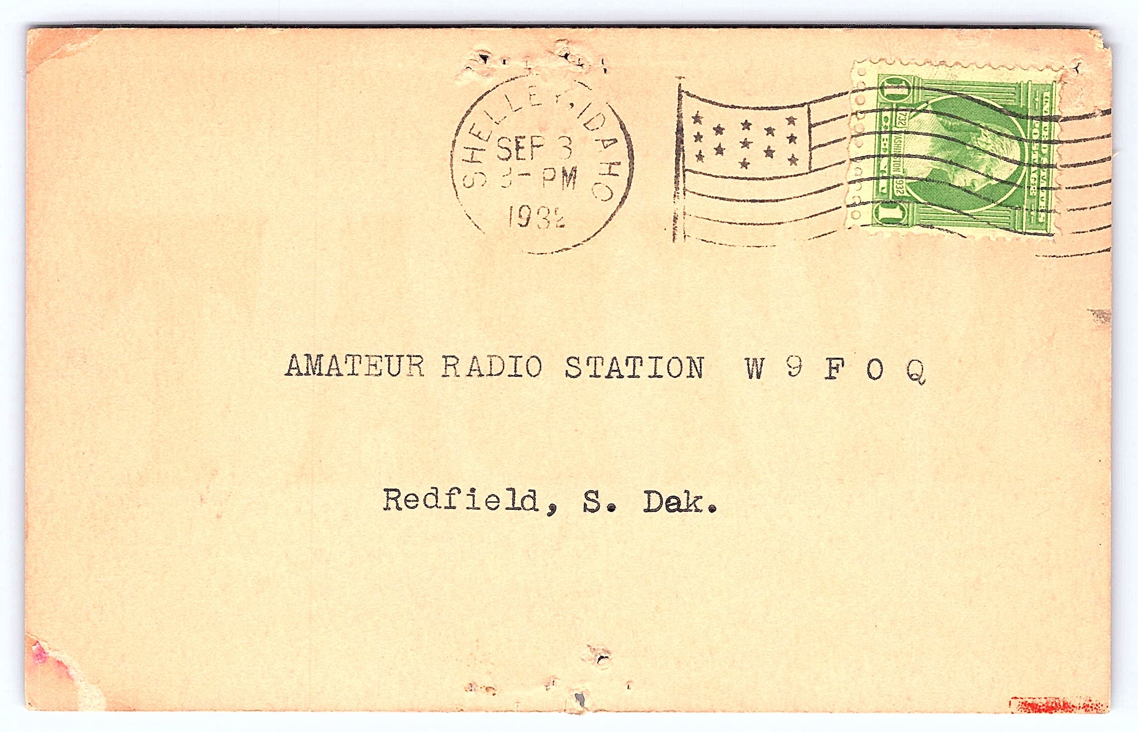 W9BAT QSL Card, Shelley, Idaho, 1932 Postmark - Back