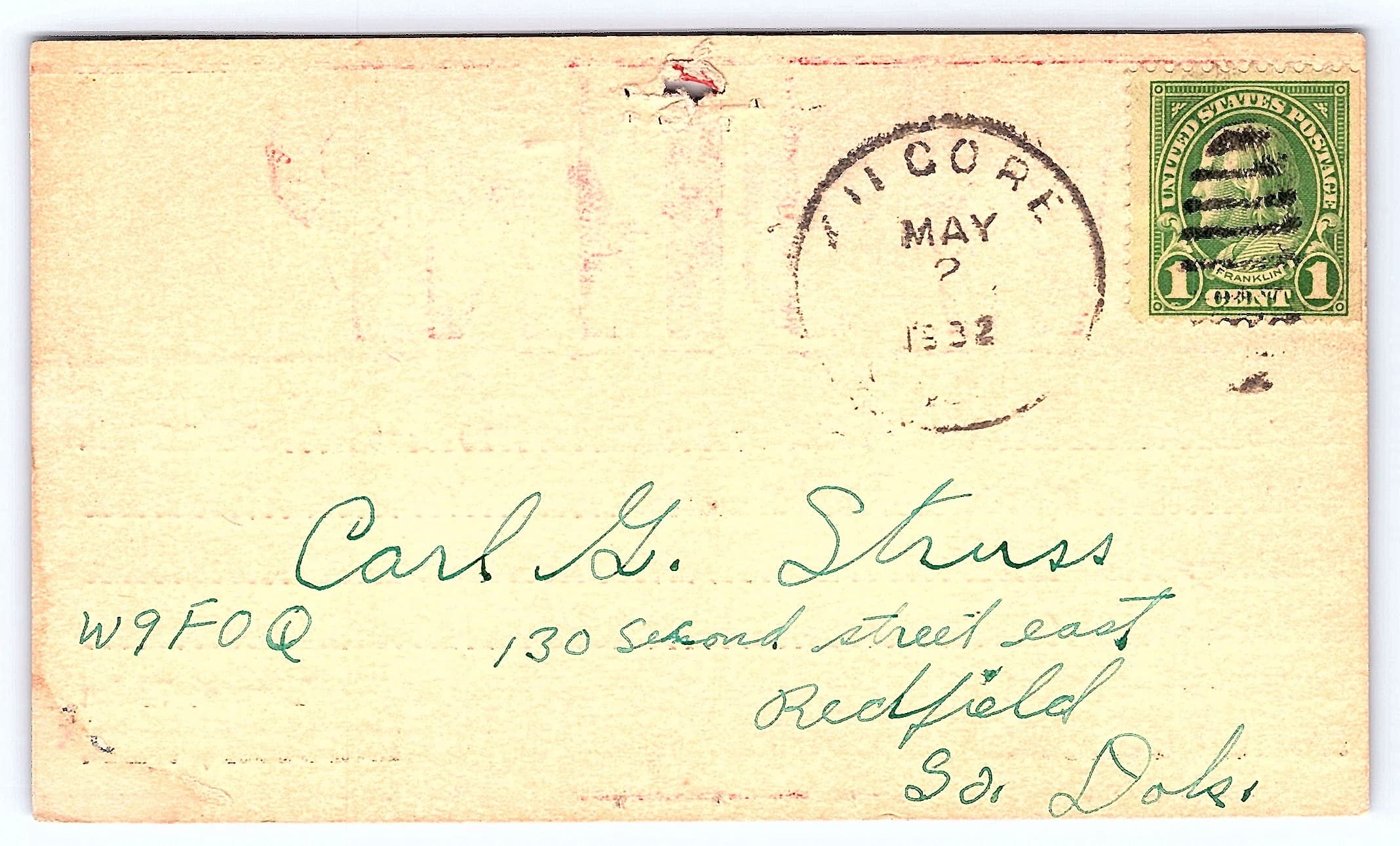 Homer Schulz QSL Card, RPPC, Kilgore NE, 1933 Postmark - Back