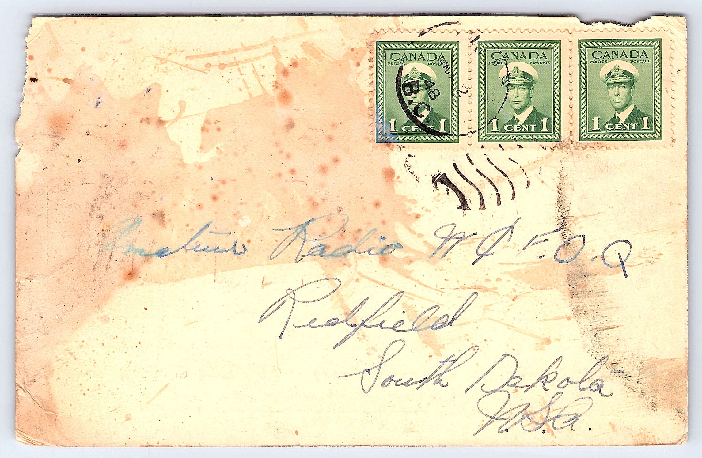 Reg. J. Green QSL Card, VE7AIB, Ladner BC, 1934 - Back