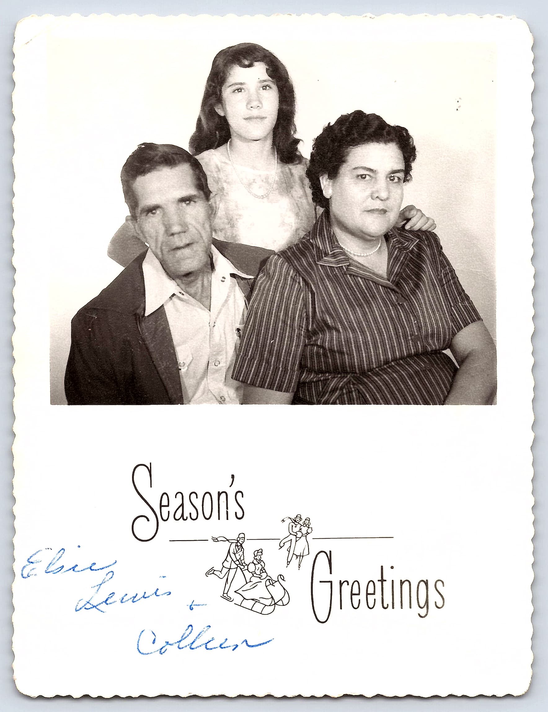 Family Portrait with Holiday Greeting, Gelatin Silver Print, 1950s