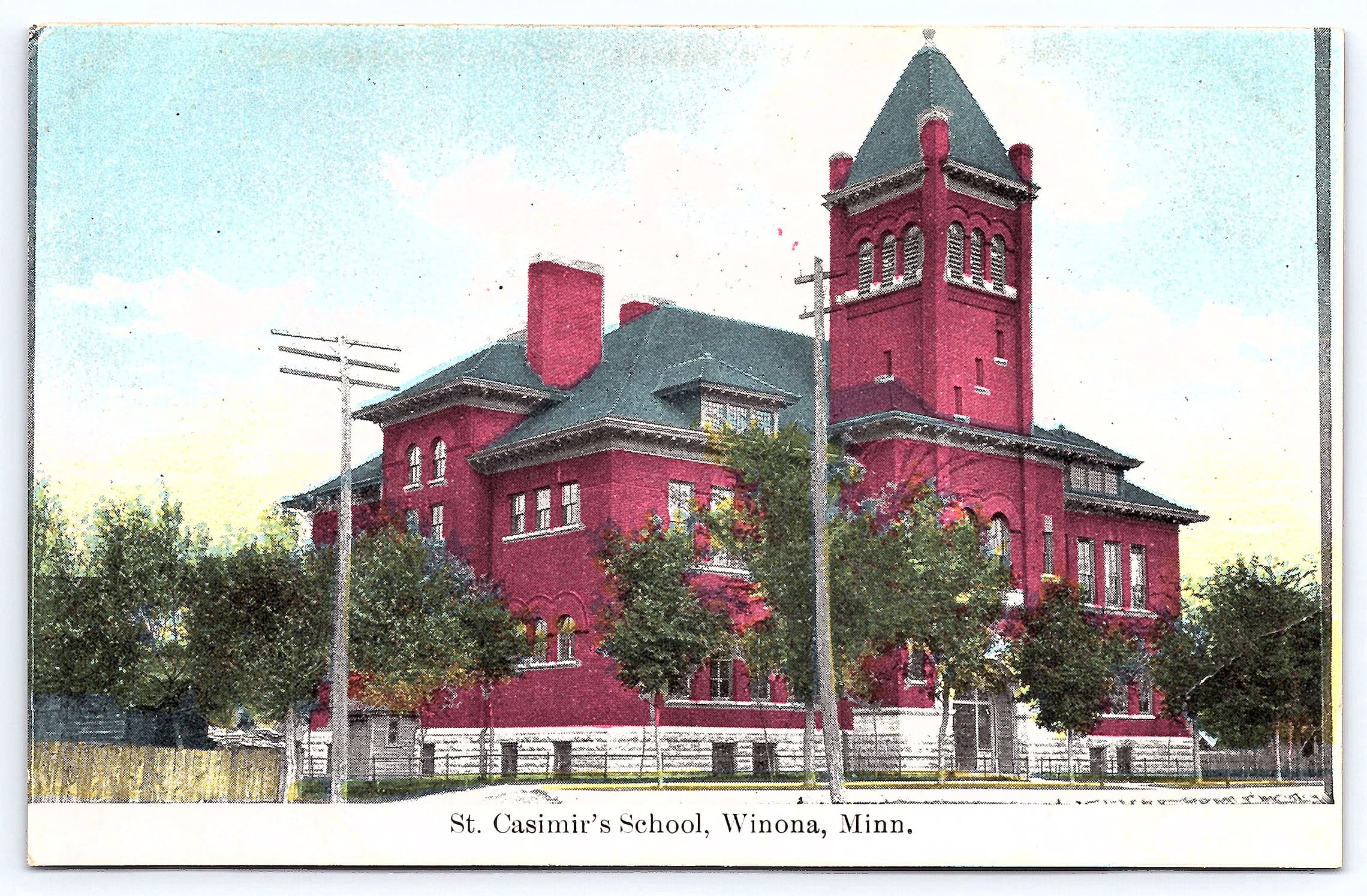 St. Casimir's School, Winona, Minn., Divided Back Postcard, Early 1900s