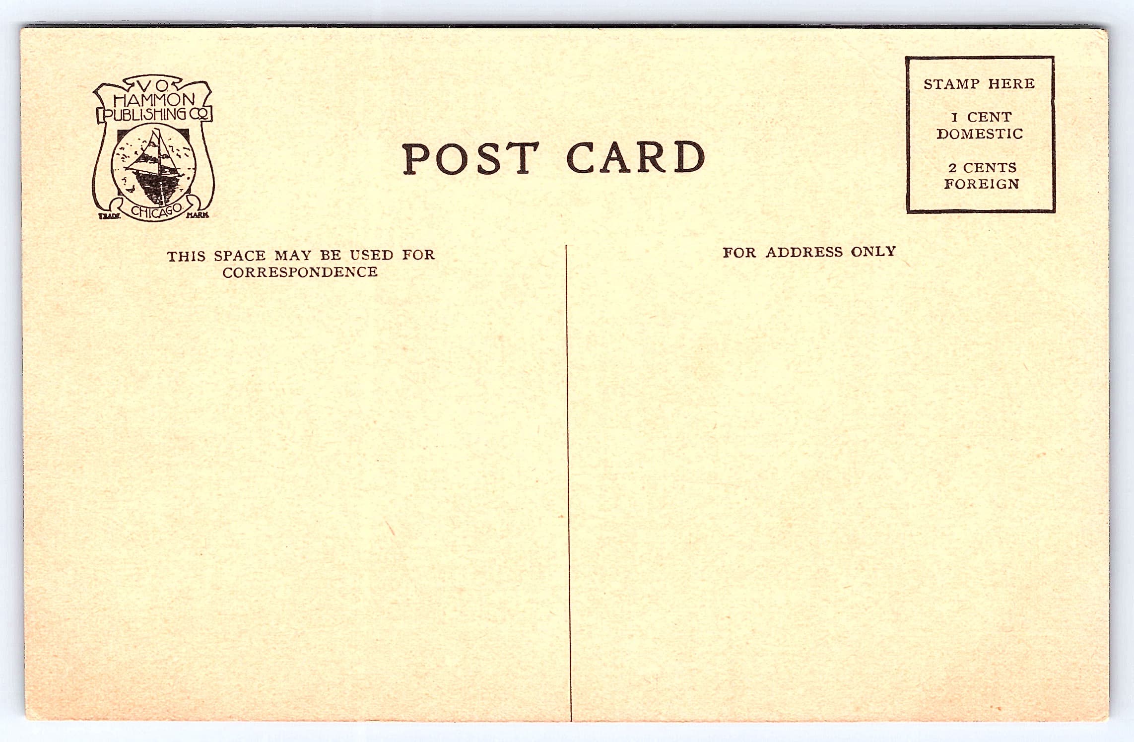 V.O. Hammon Pub. Co. Divided Back Postcard, Public Library, Winona, Minn. - Back