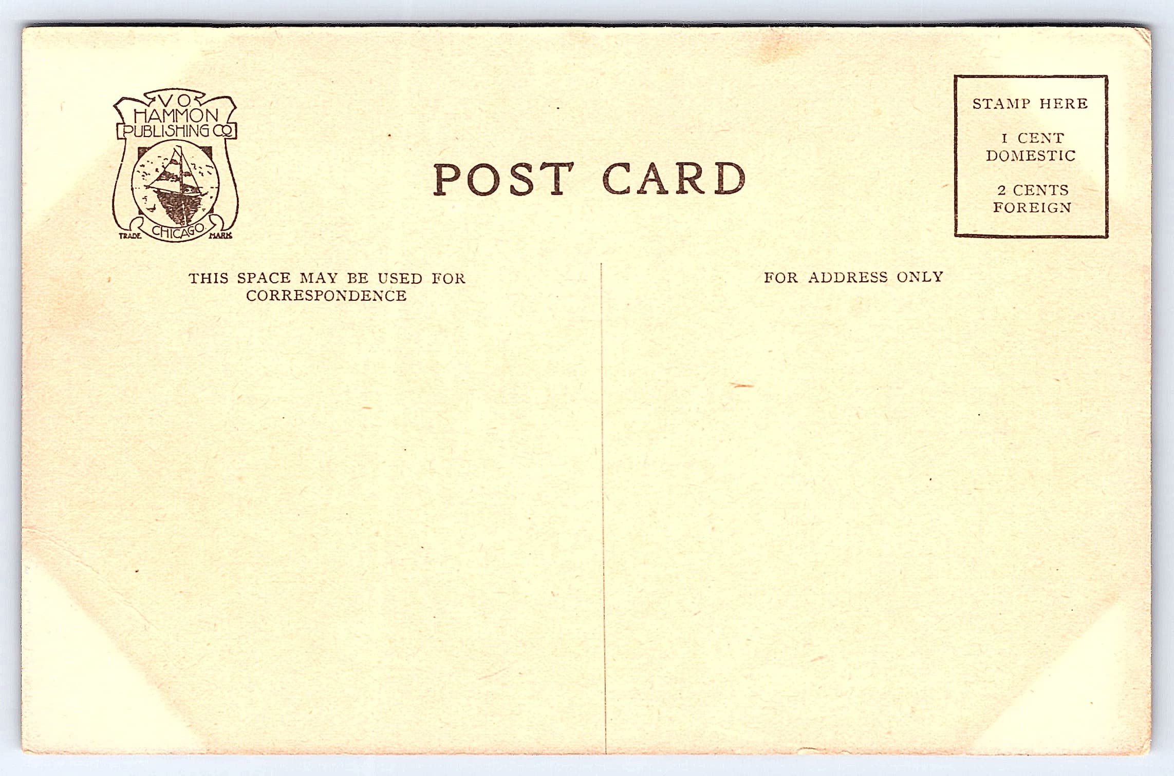V.O. Hammon Pub. Co., Divided Back, Excursion Boats, Winona, MN, 1907-1915 - Back