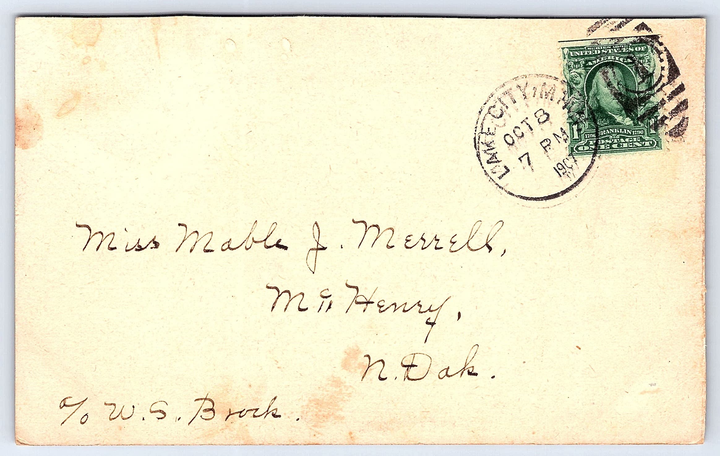 F. J. Phillips Undivided Back Postcard, Lake City MN, 1907 - Back