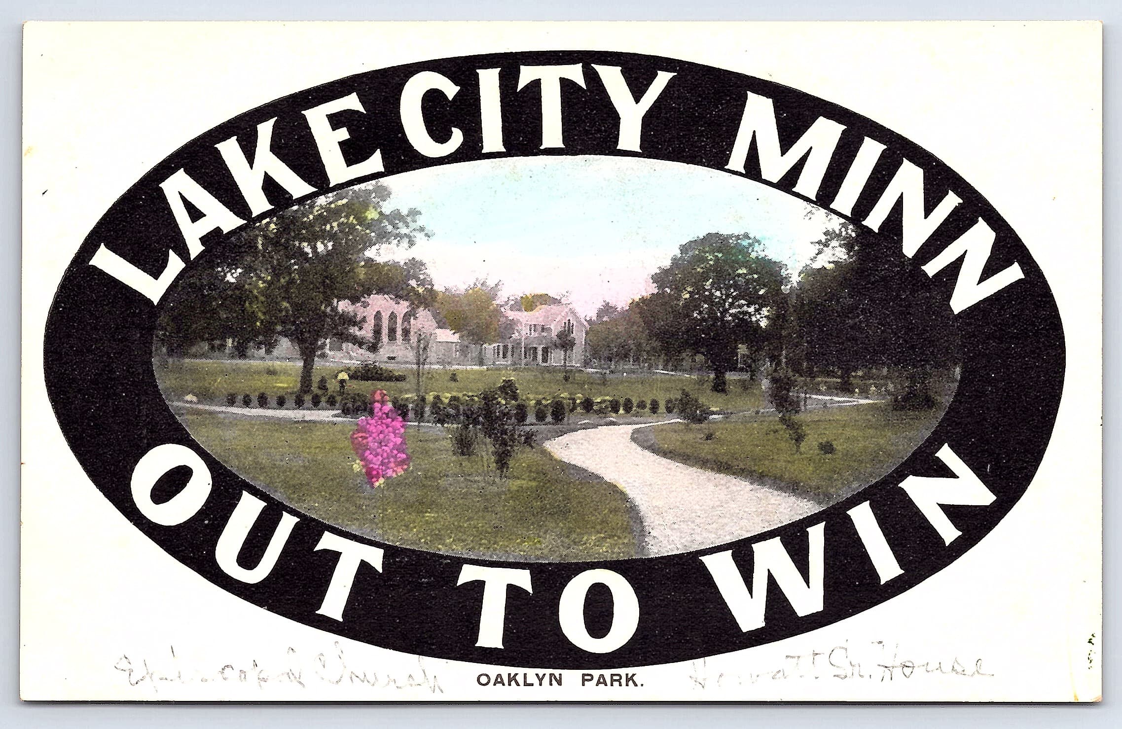 F.M. Phillips, Large Letter Postcard, Oaklyn Park, Lake City, Minn, 1930s