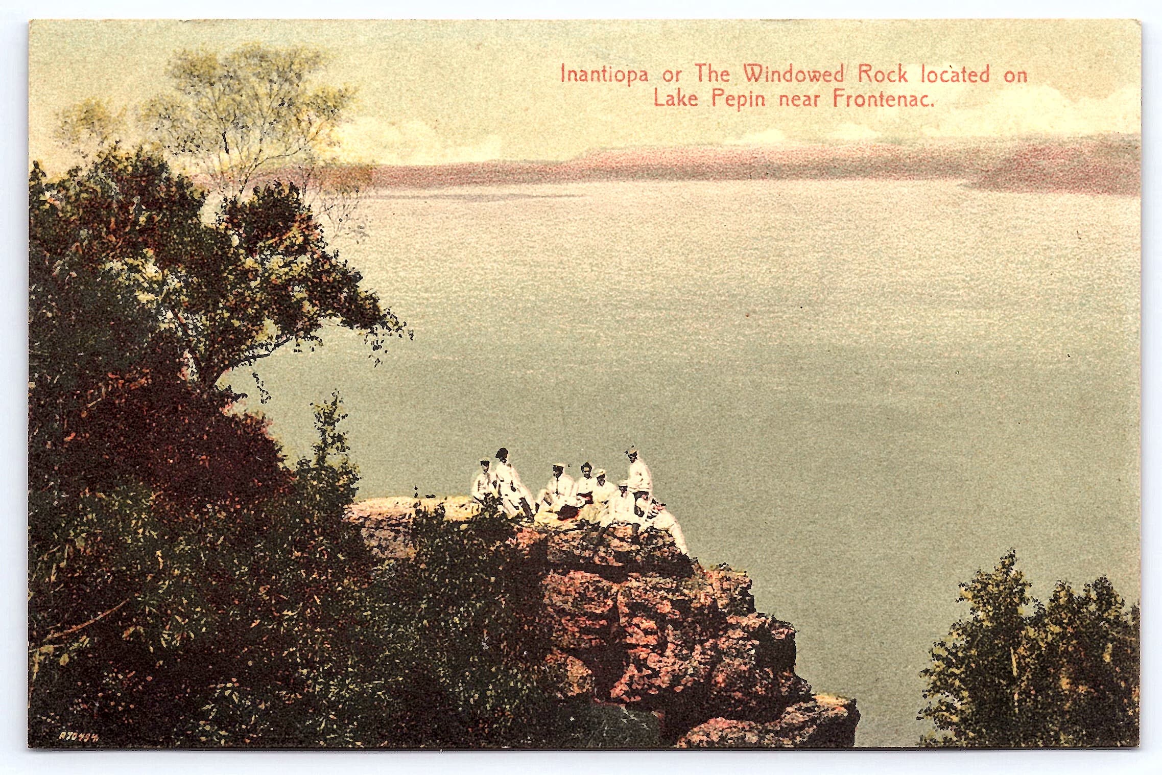 Lidberg Studio Postcard, Divided Back, Inantiopa Rock, Lake Pepin, c.1907-1915
