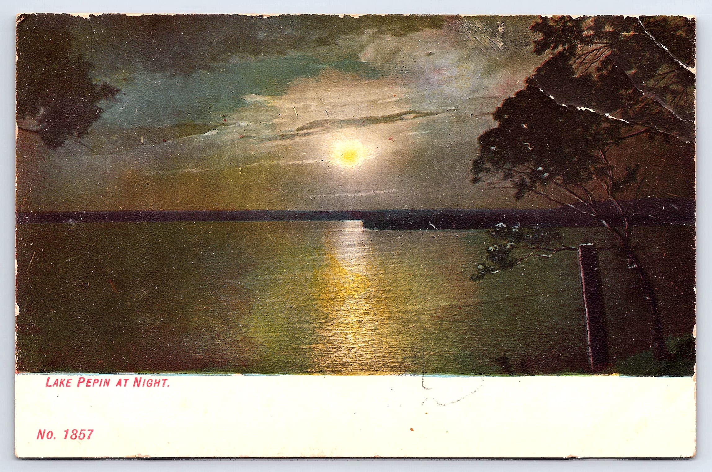 Lake Pepin at Night, Divided Back Postcard, Early 1900s