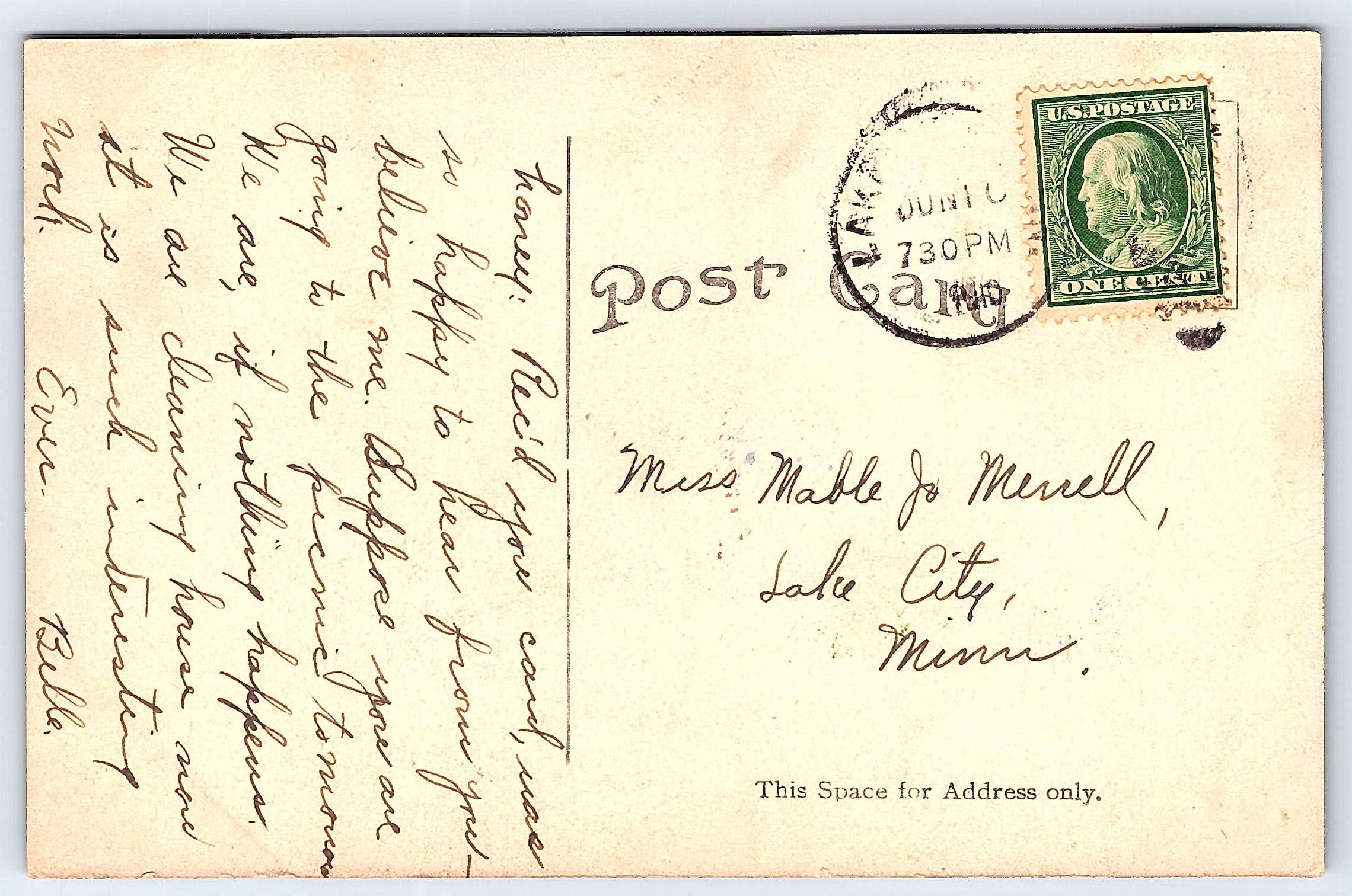 View on Lake Pepin, Lake City, Minn., Divided Back Postcard, 1910s - Back