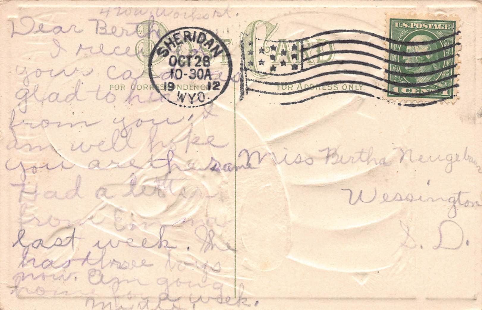 Halloween Witch and Cat, Divided Back Postcard, 1912 - Back