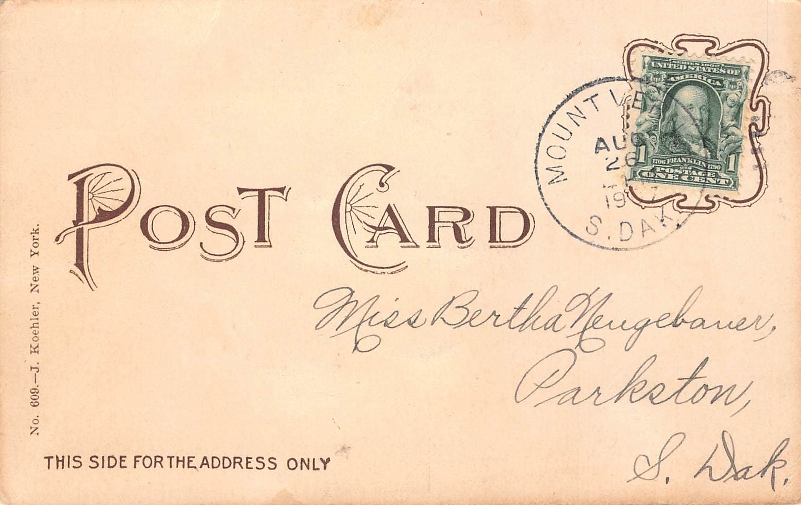 J. Koehler, Divided Back, Herald Square, New York, 1908 - Back