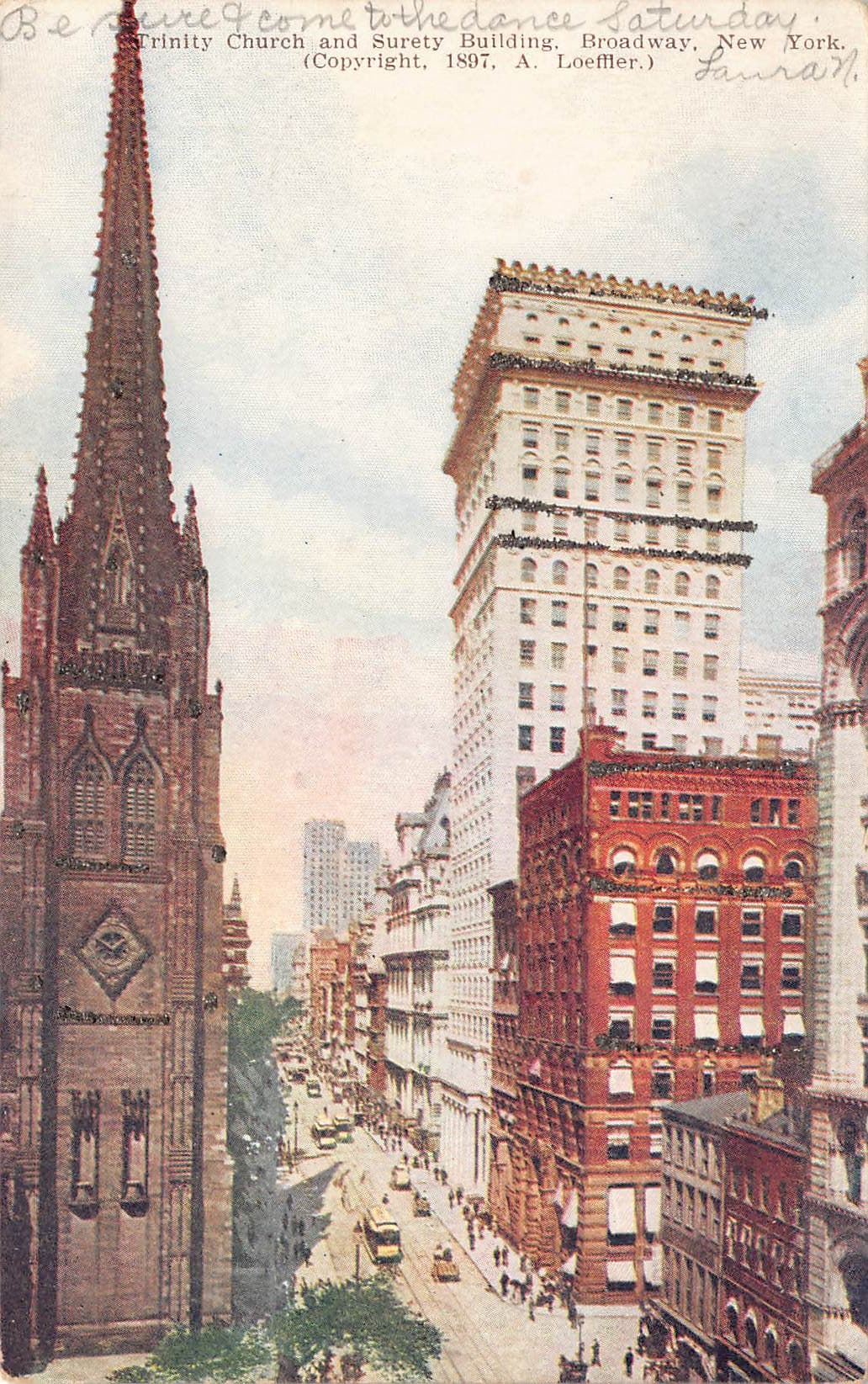 J. Koehler Undivided Back Postcard, Trinity Church, NYC, 1907
