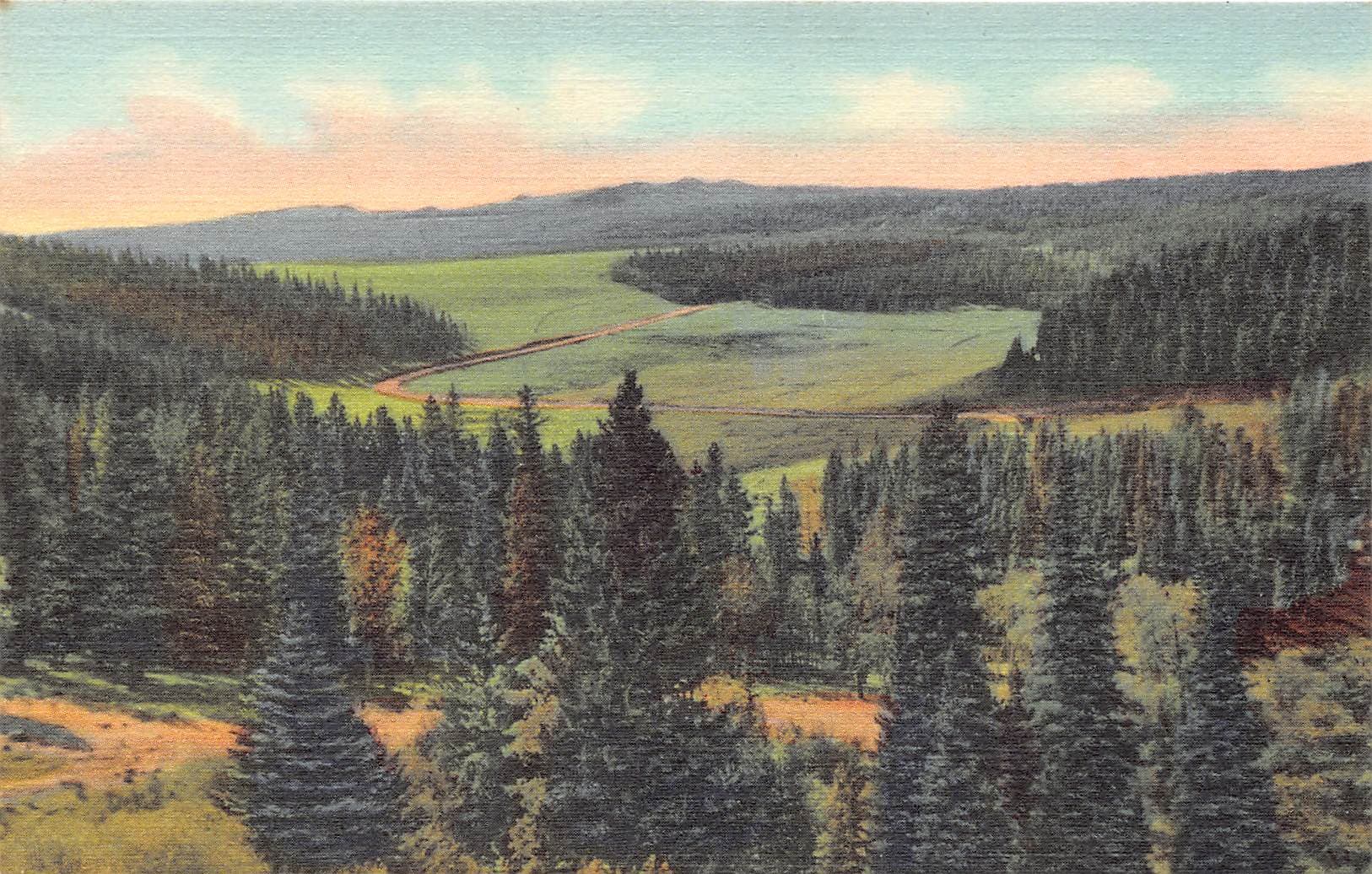 Sanborn Souvenir Co., Linen Postcard, Big Horn Mountains, WY, 1930s