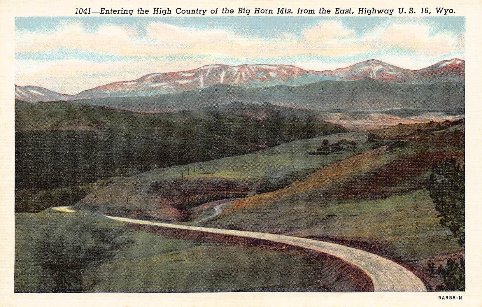 Sanborn Souvenir Co., Linen Postcard, Big Horn Mts., Wyoming, 1930s