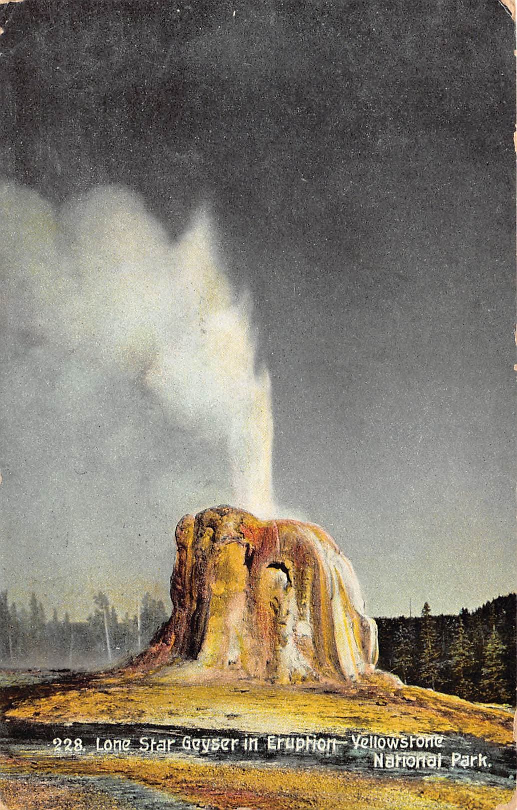 Stiegler Drug Co. Linen Postcard, Lone Star Geyser, Yellowstone, 1910