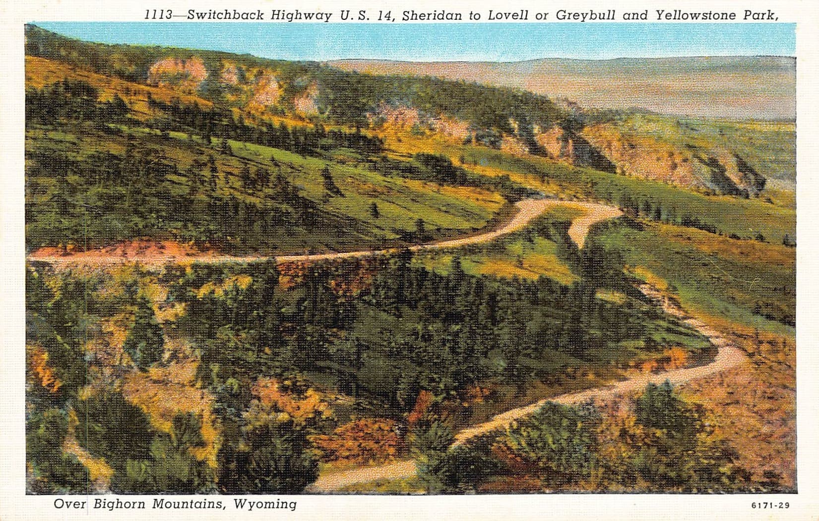 Sanborn Souvenir Co., Linen Postcard, Bighorn Mountains, Wyoming, 1930s