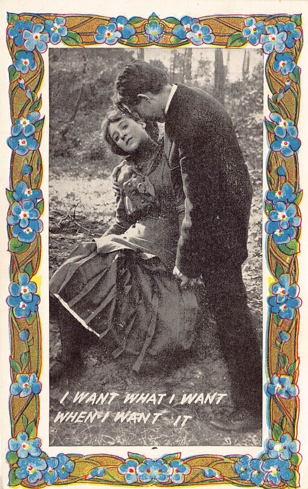 Romantic Scene, Embossed Floral Border, Early 1900s