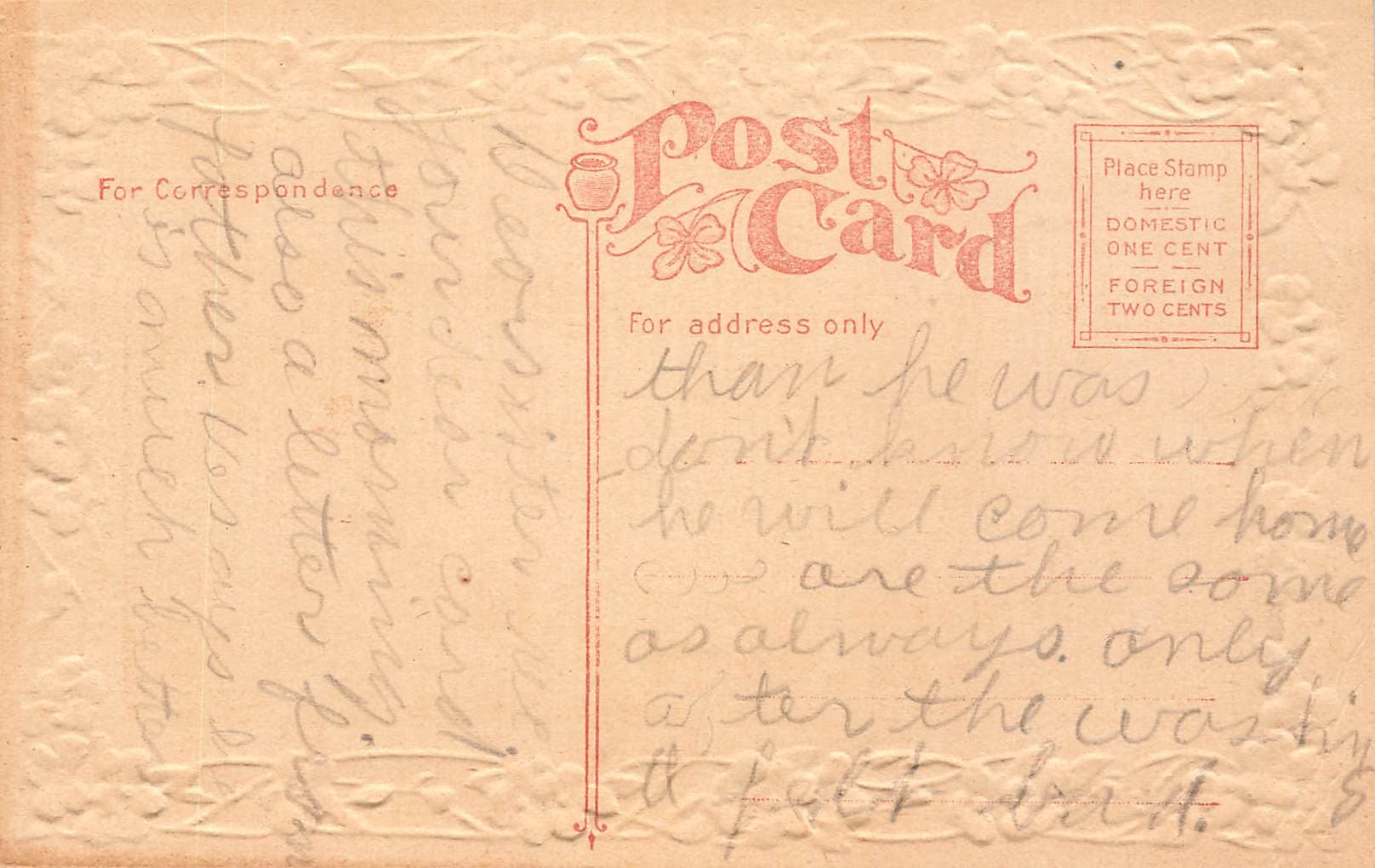 Romantic Scene, Embossed Floral Border, Early 1900s - Back