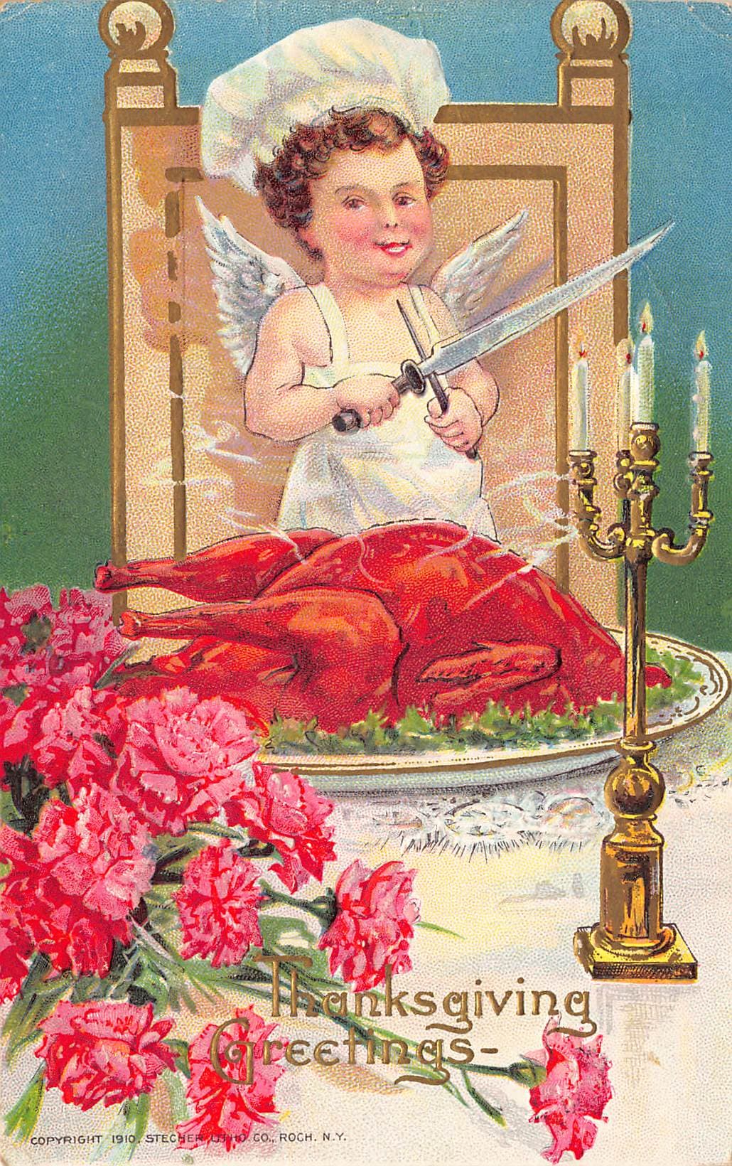 Stecher Litho Co. Thanksgiving Postcard, Corsica SD, 1910 Postmark