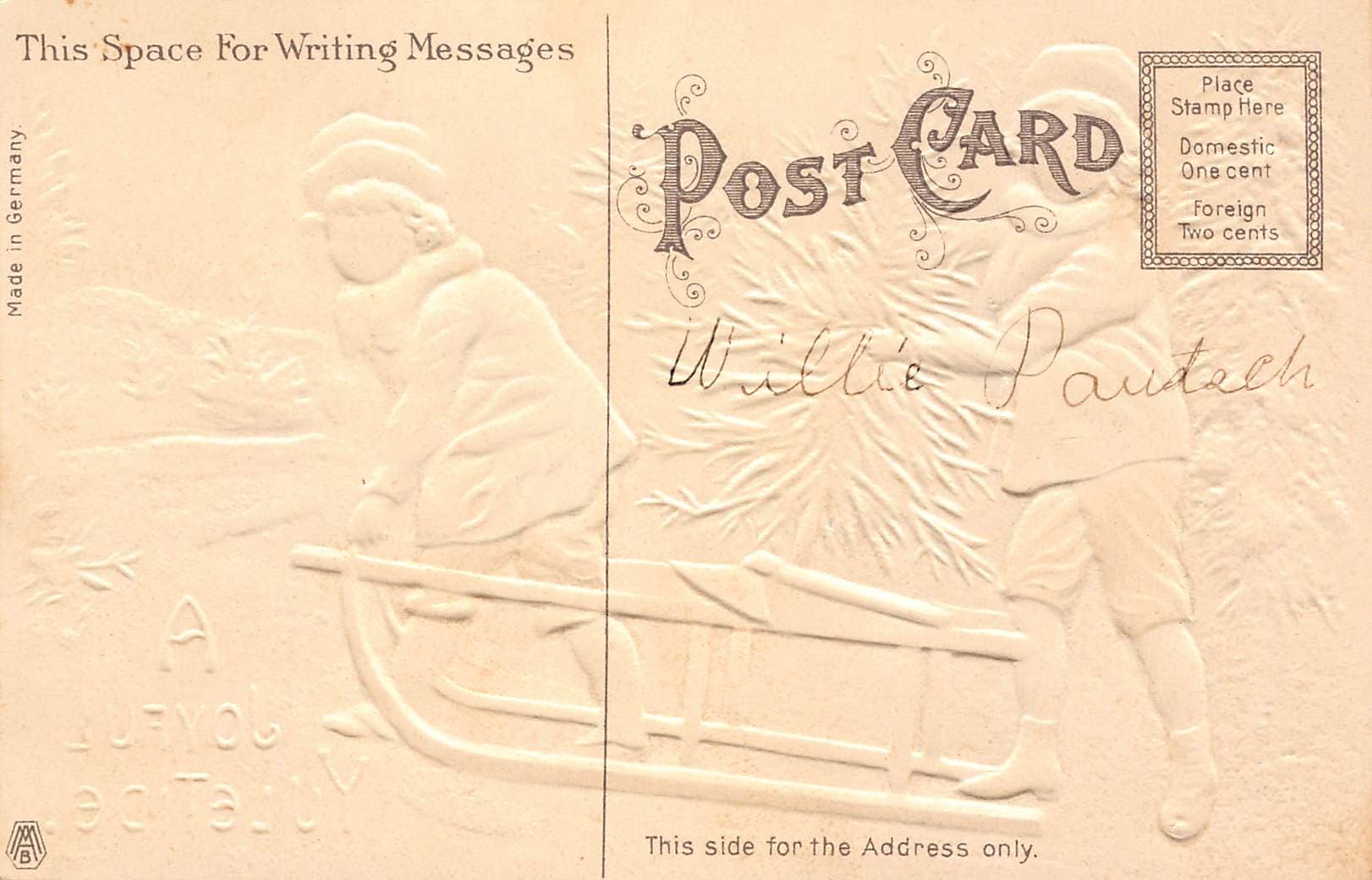 MB Postcard, Divided Back, Joyful Yuletide, Germany, Early 1900s - Back