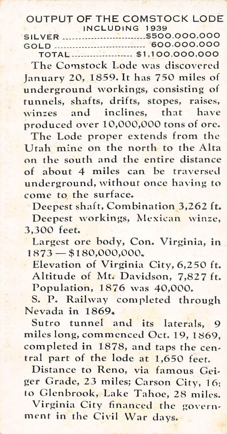 Old Bucket of Blood Saloon Card, Virginia City, 1939 - Back