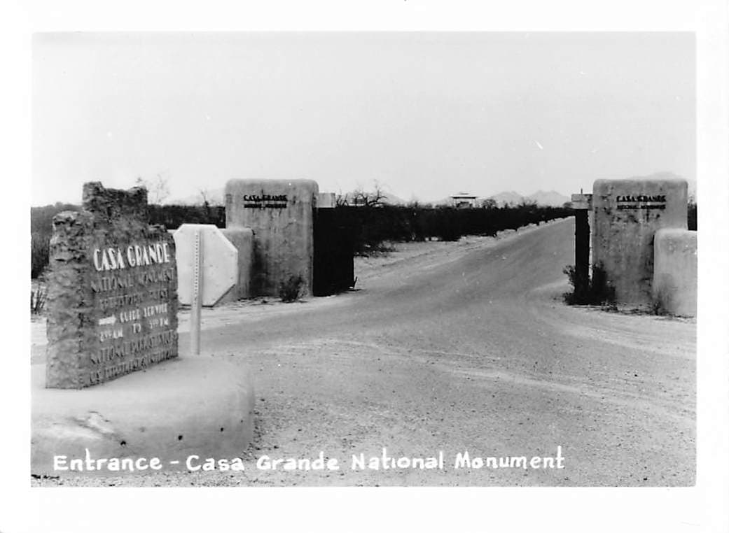 Entrance to Casa Grande National Monument, Arizona, 1950s