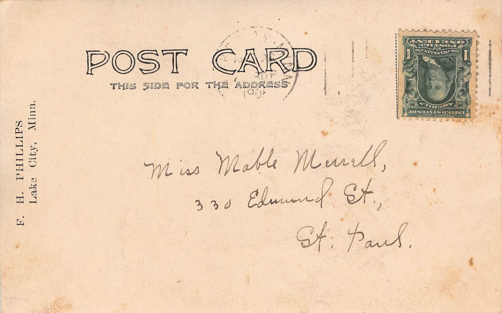 Lidberg Studio, Undivided Back, T.B. Sheldon Auditorium, Red Wing, 1907 - Back