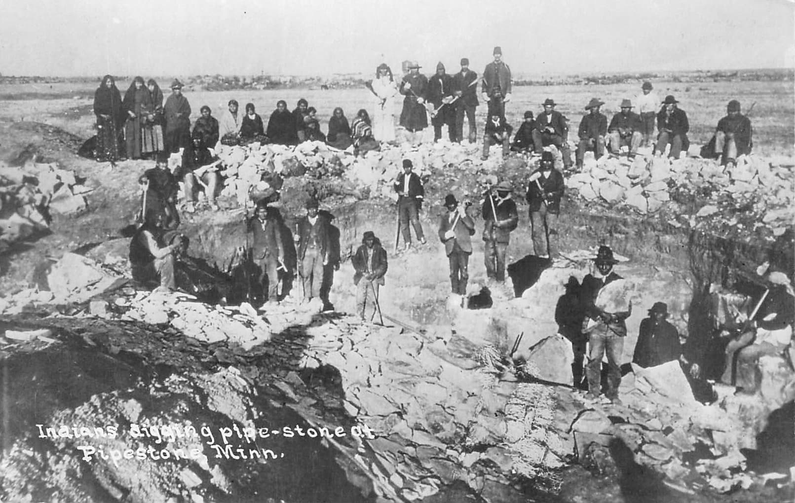 J.E. Cook Co., RPPC, Indians Digging Pipestone, Minn., 1922