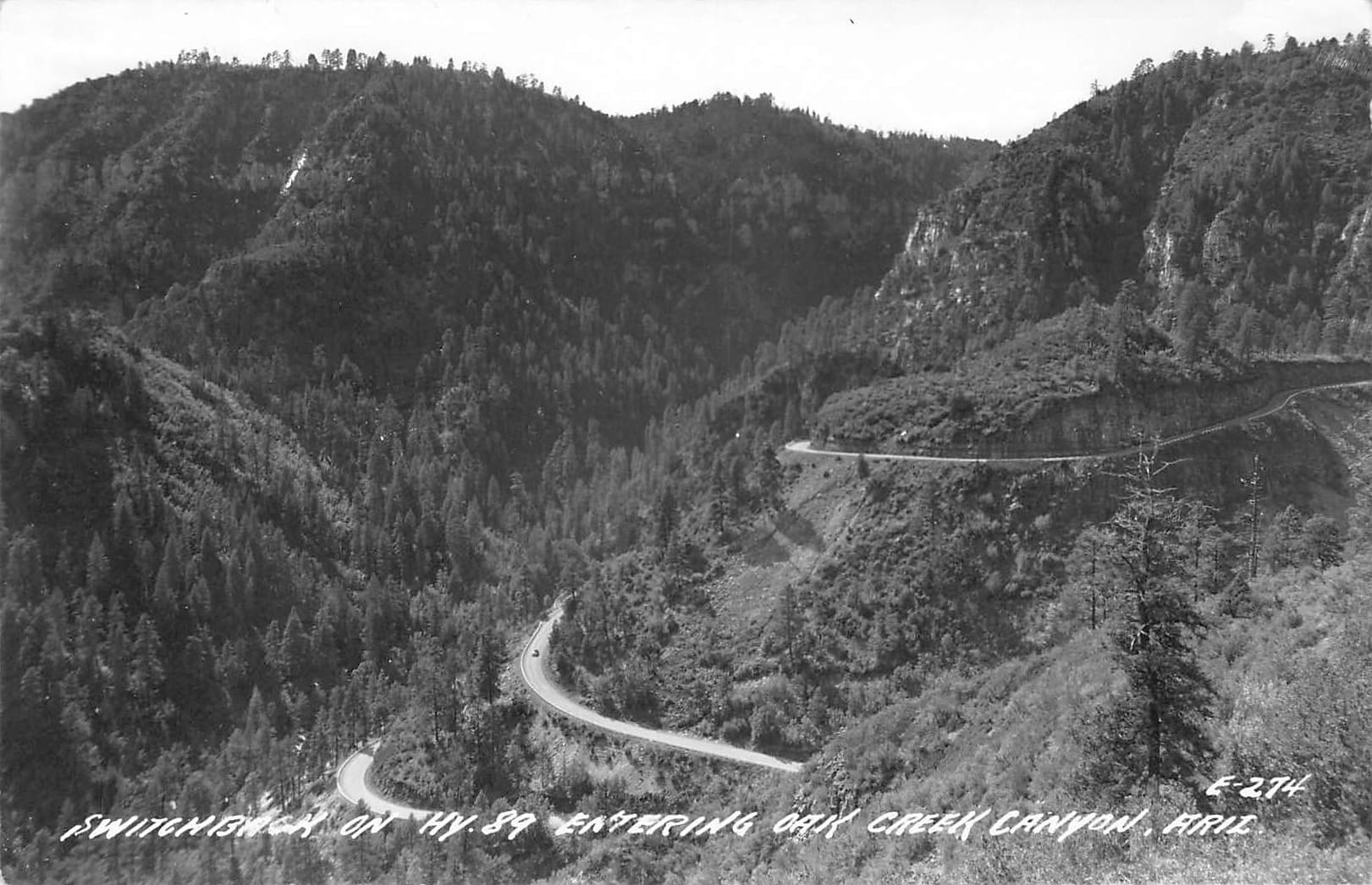 Switchback on Hwy 89, Oak Creek Canyon, Arizona, RPPC, 1930s