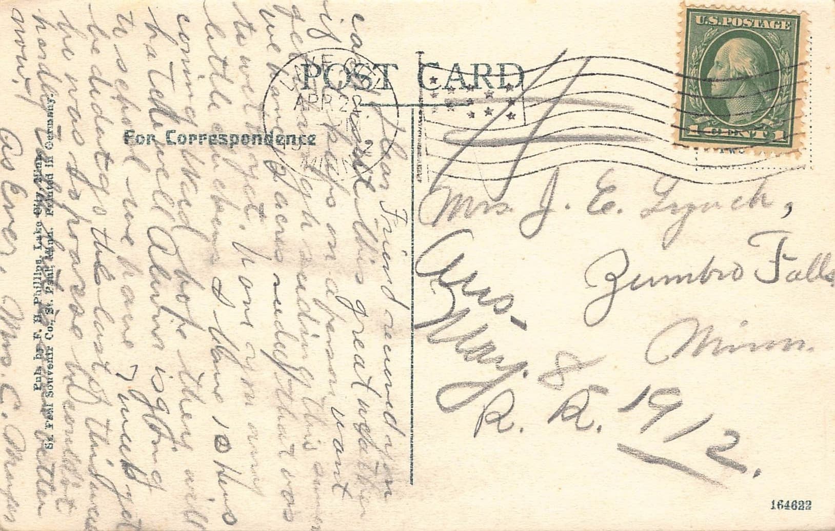 Lidberg Studio, Divided Back, Packet Boat & Bridge, Red Wing, 1912 - Back