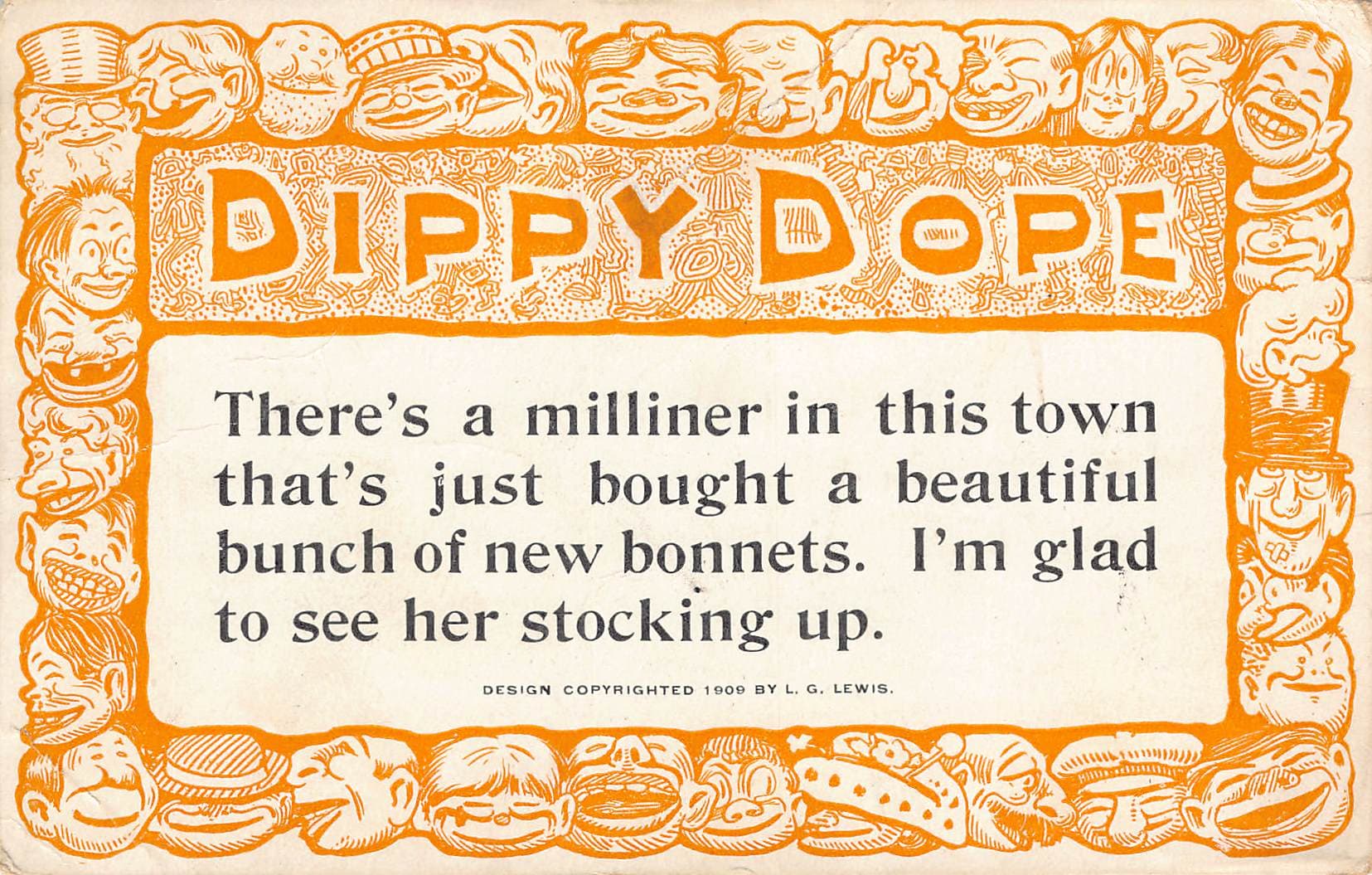 L.G. Lewis Dippy Dope Postcard, Comic, Mitchell IN, 1909 Postmark
