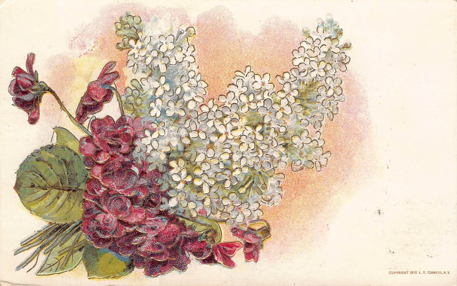 L.R. Conwell, Divided Back Postcard, Floral Design, 1914 Postmark