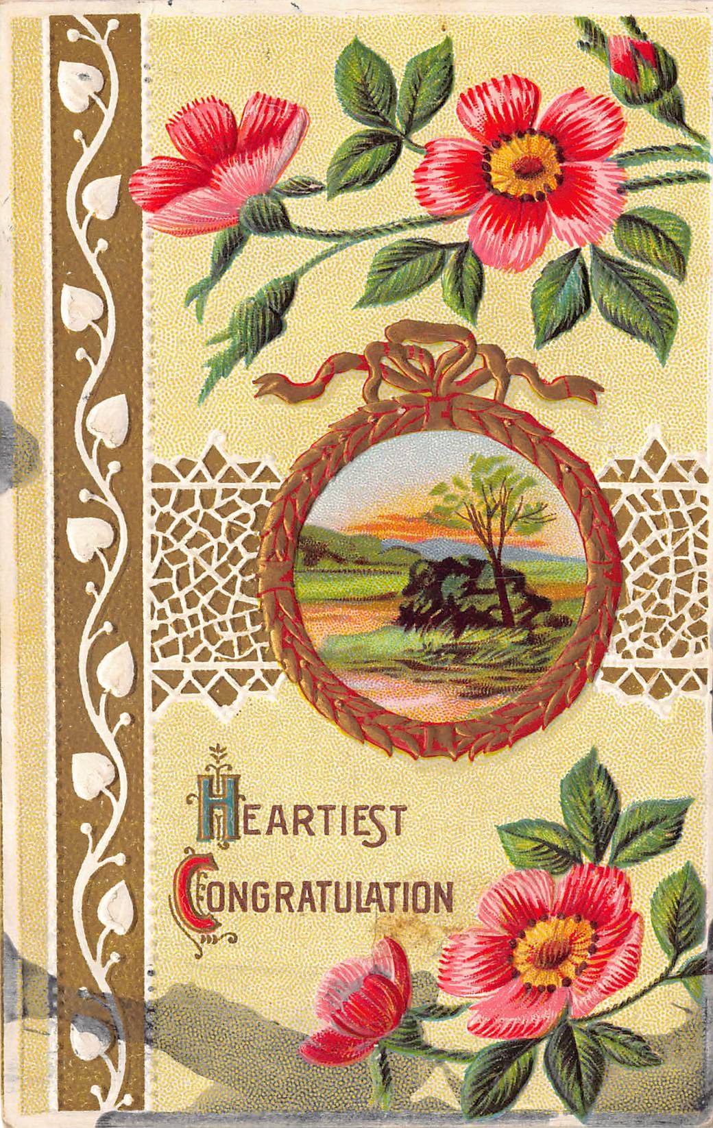 Heartiest Congratulations, Embossed Linen Postcard, 1912