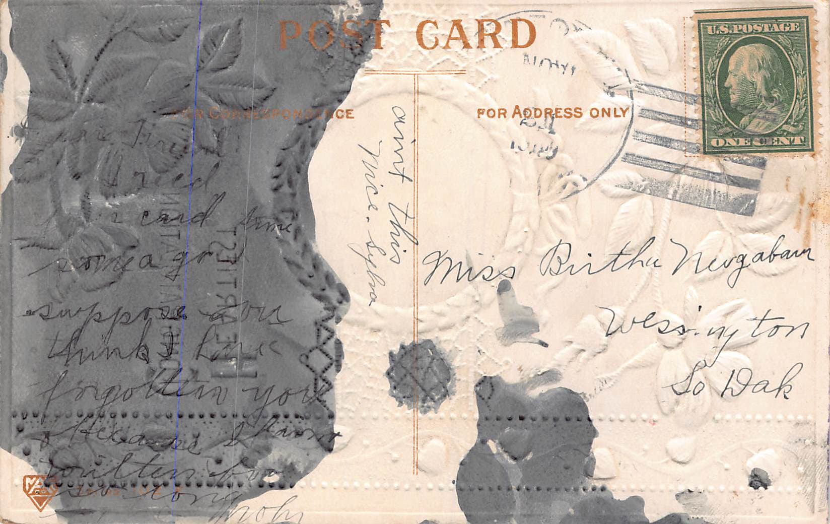 Easter Cross and Flowers, Embossed Postcard, Early 1900s - Back