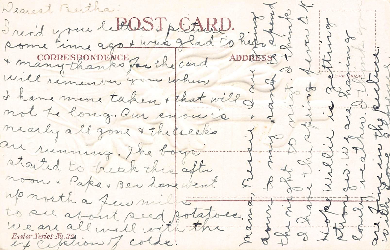 Nash, Divided Back Comic Postcard, Humorous Mirror Scene, c. 1910s - Back