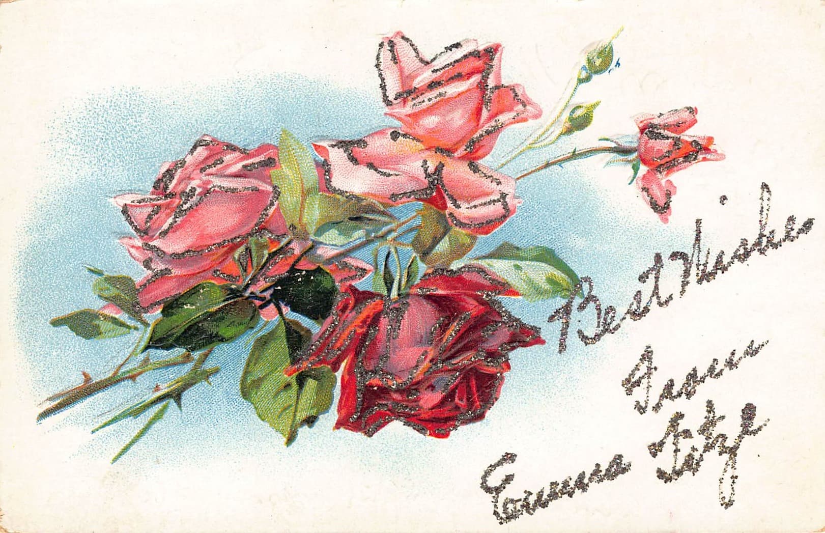 Easter Series, Divided Back Postcard, Roses, 1912 Postmark