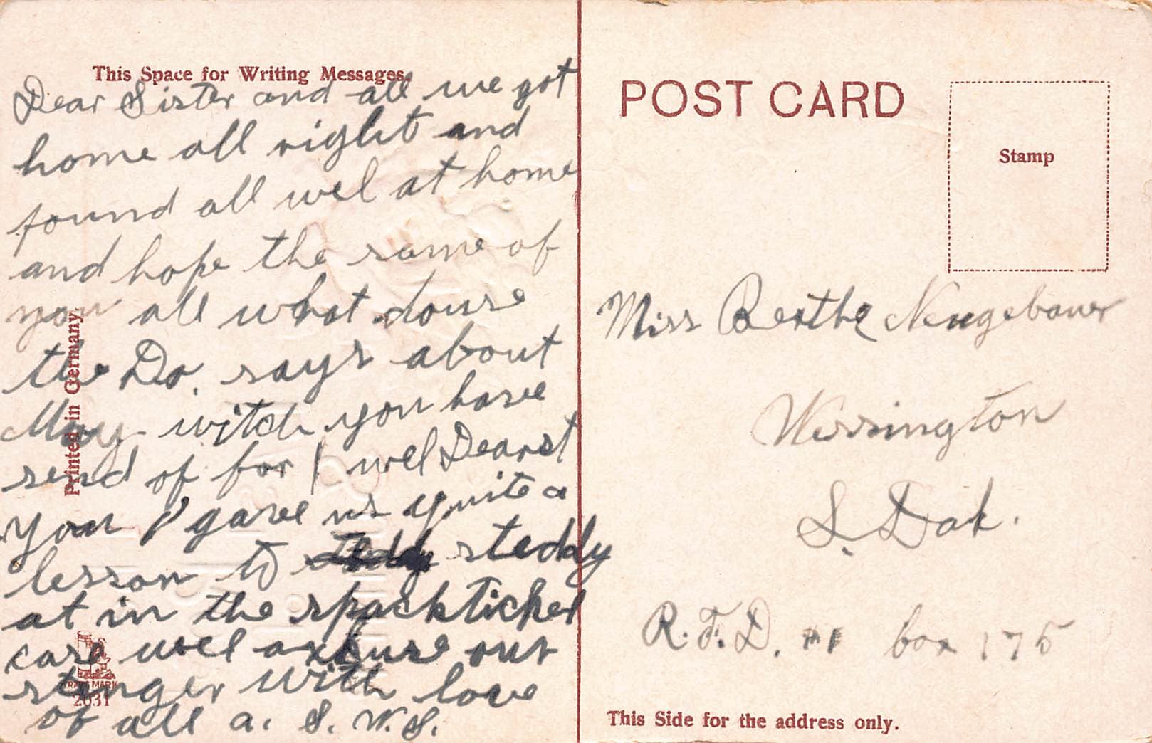 Printed in Germany, Divided Back, Puppy Illustration, Early 1900s - Back