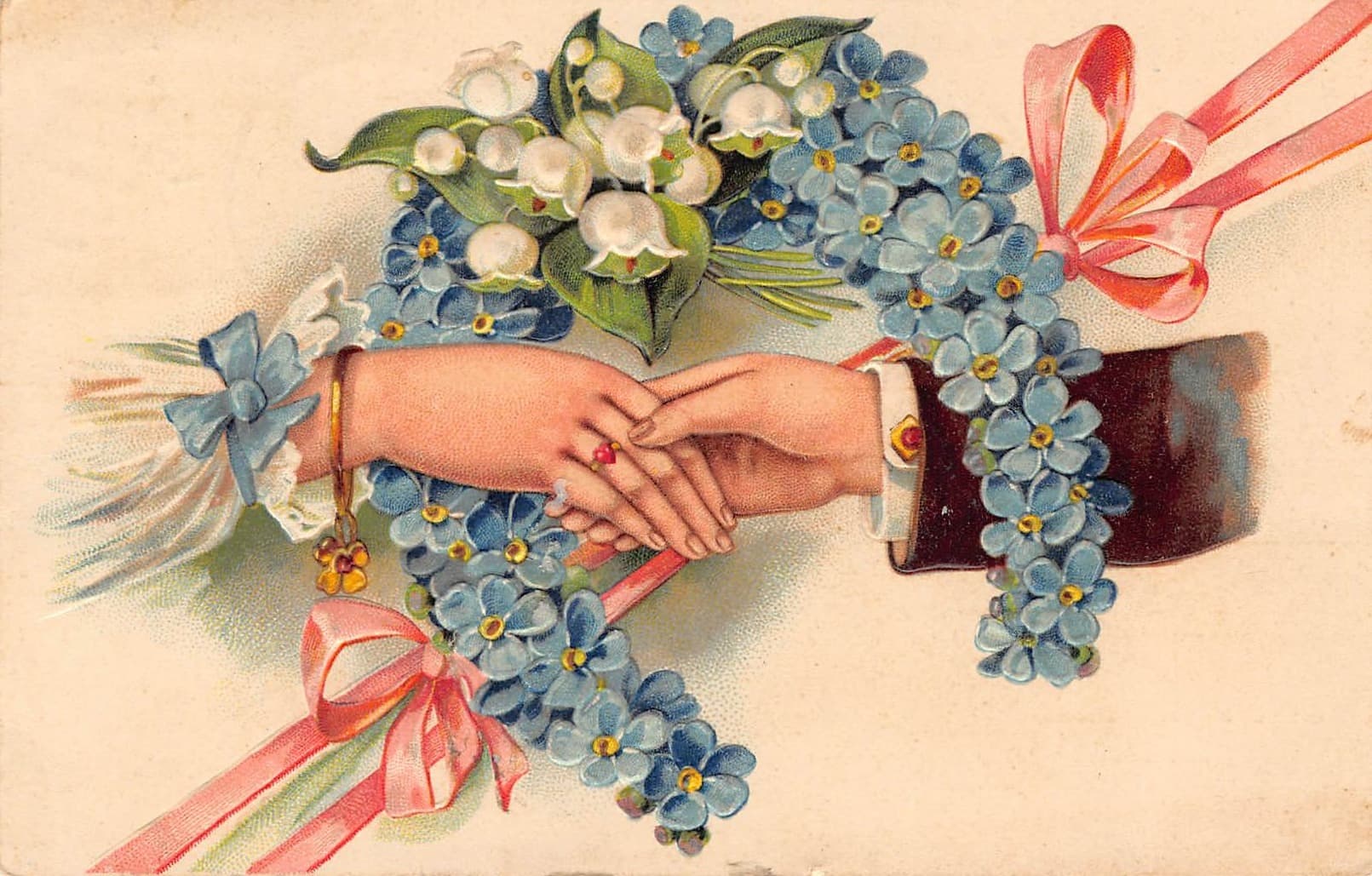 Publisher Unknown, Divided Back Postcard, Floral Handshake, 1909 Postmark