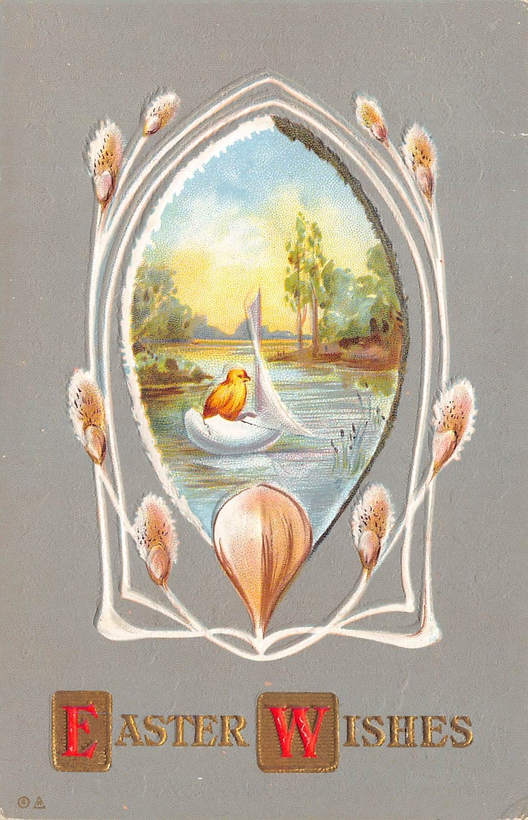 Raphael Tuck & Sons, Divided Back, Easter Wishes, 1909 Postmark