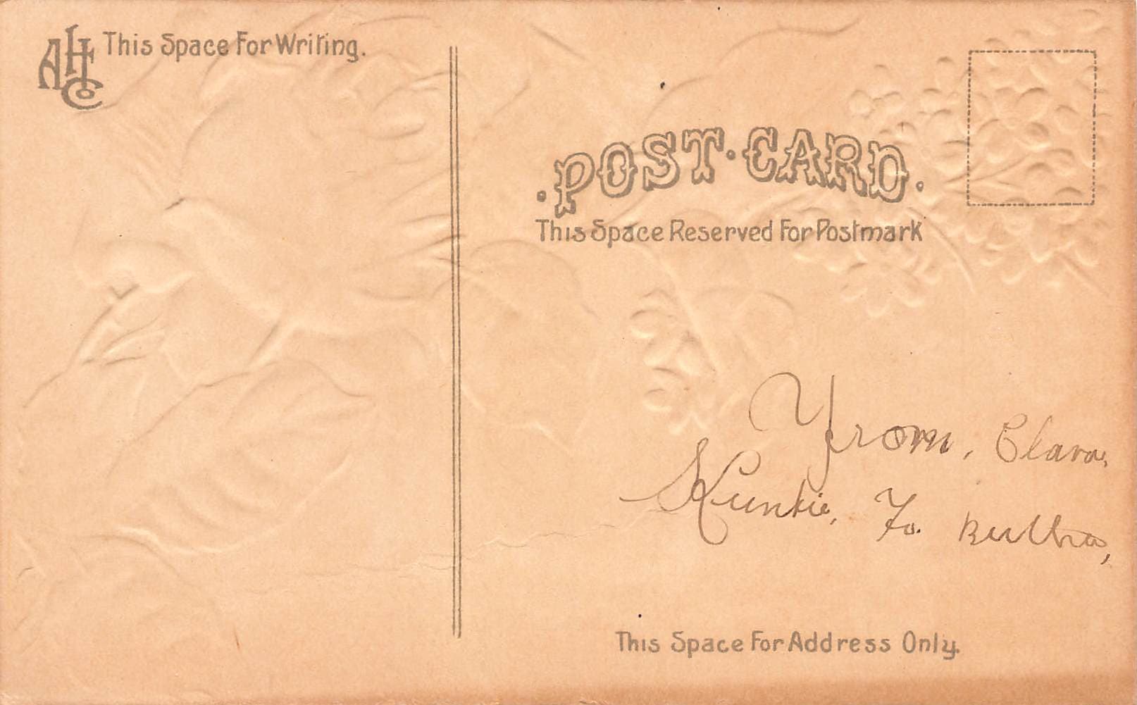 AHC Publisher, Undivided Back Postcard, Floral Design 'Bertha', c.1901-1907 - Back